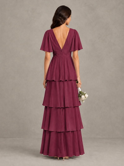 BOLODOO Desert Rose Tiered Flutter Sleeve Bridesmaid Dress - Desert Rose - Desert Rose_2