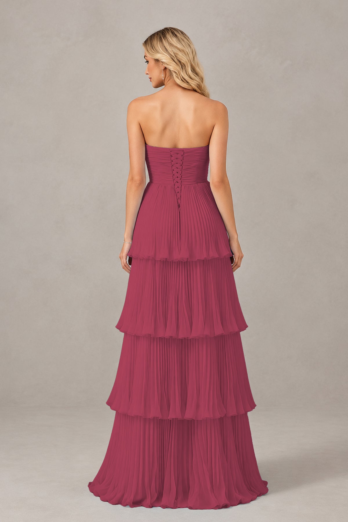 BOLODOO Desert Rose Strapless Tiered Chiffon Maxi Dress - Desert Rose