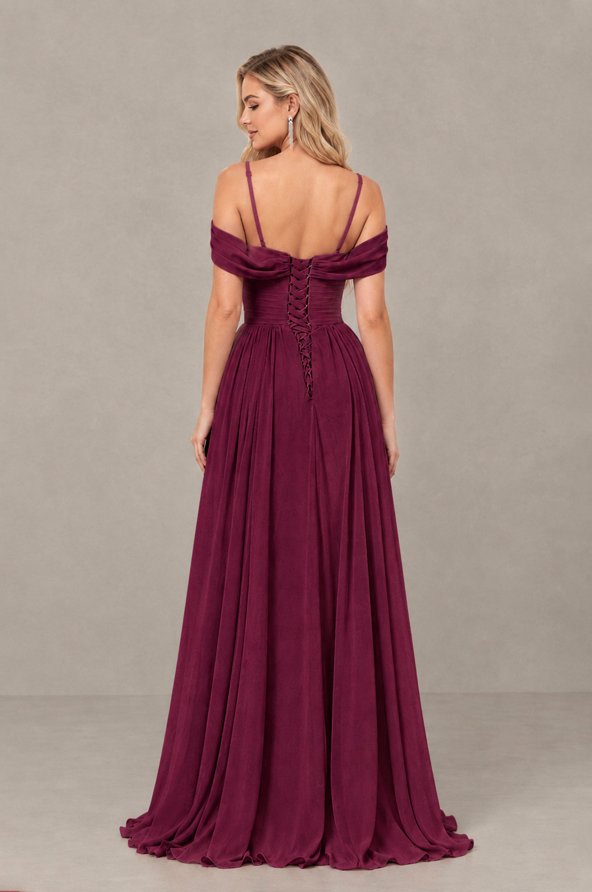 BOLODOO Desert Rose Off-Shoulder Bridesmaid Dress with Slit - Desert Rose