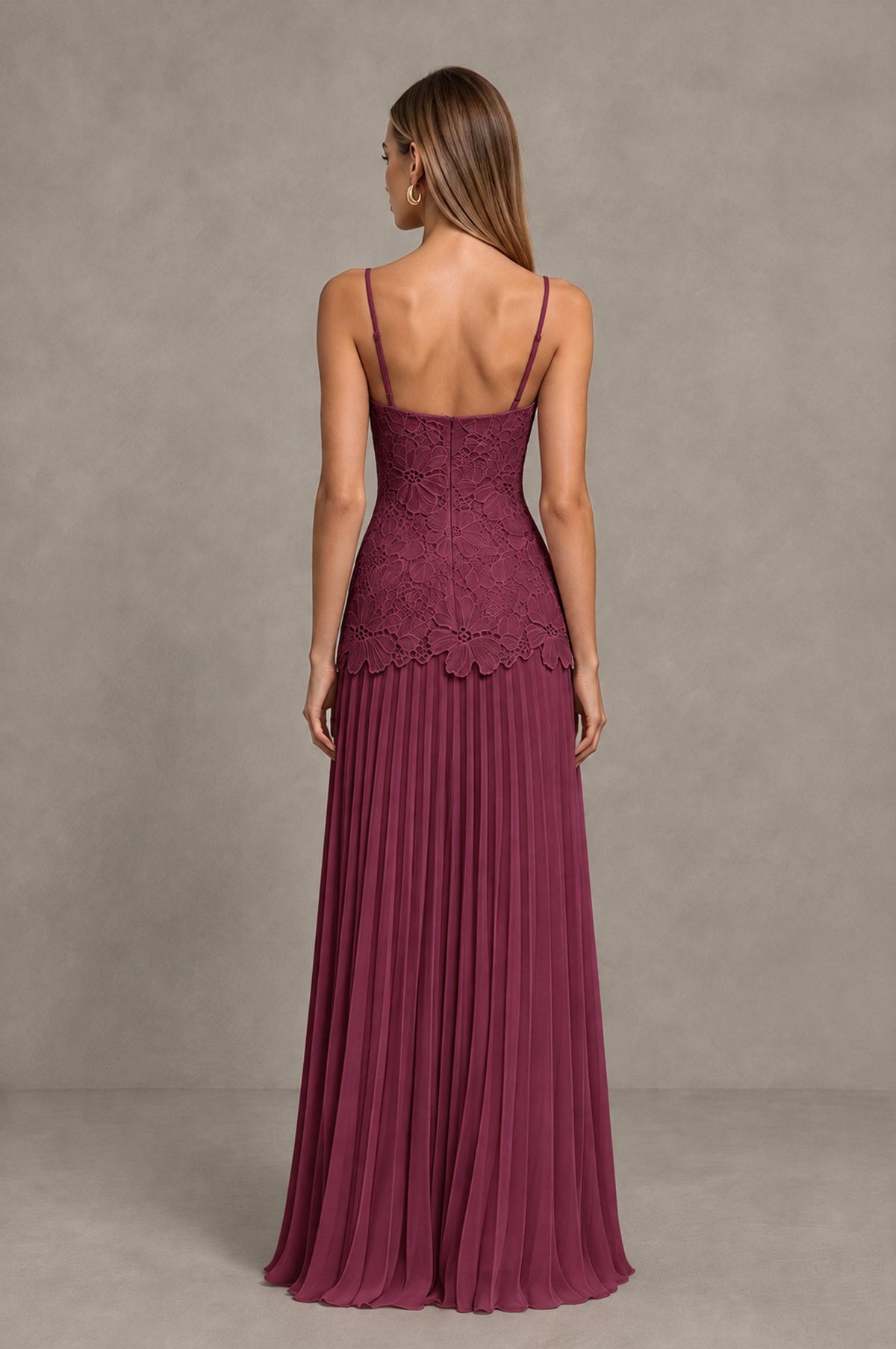 BOLODOO Desert Rose Lace Bodice Pleated Wedding Guest Dress - Desert Rose - Desert Rose_2