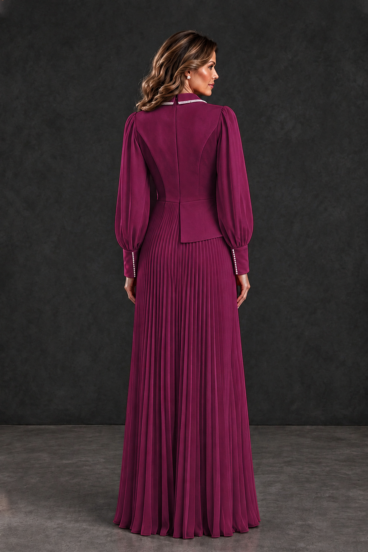 BOLODOO Desert Rose Long Sleeve Pleated Mother of the Bride Dress - Desert Rose - Desert Rose_2