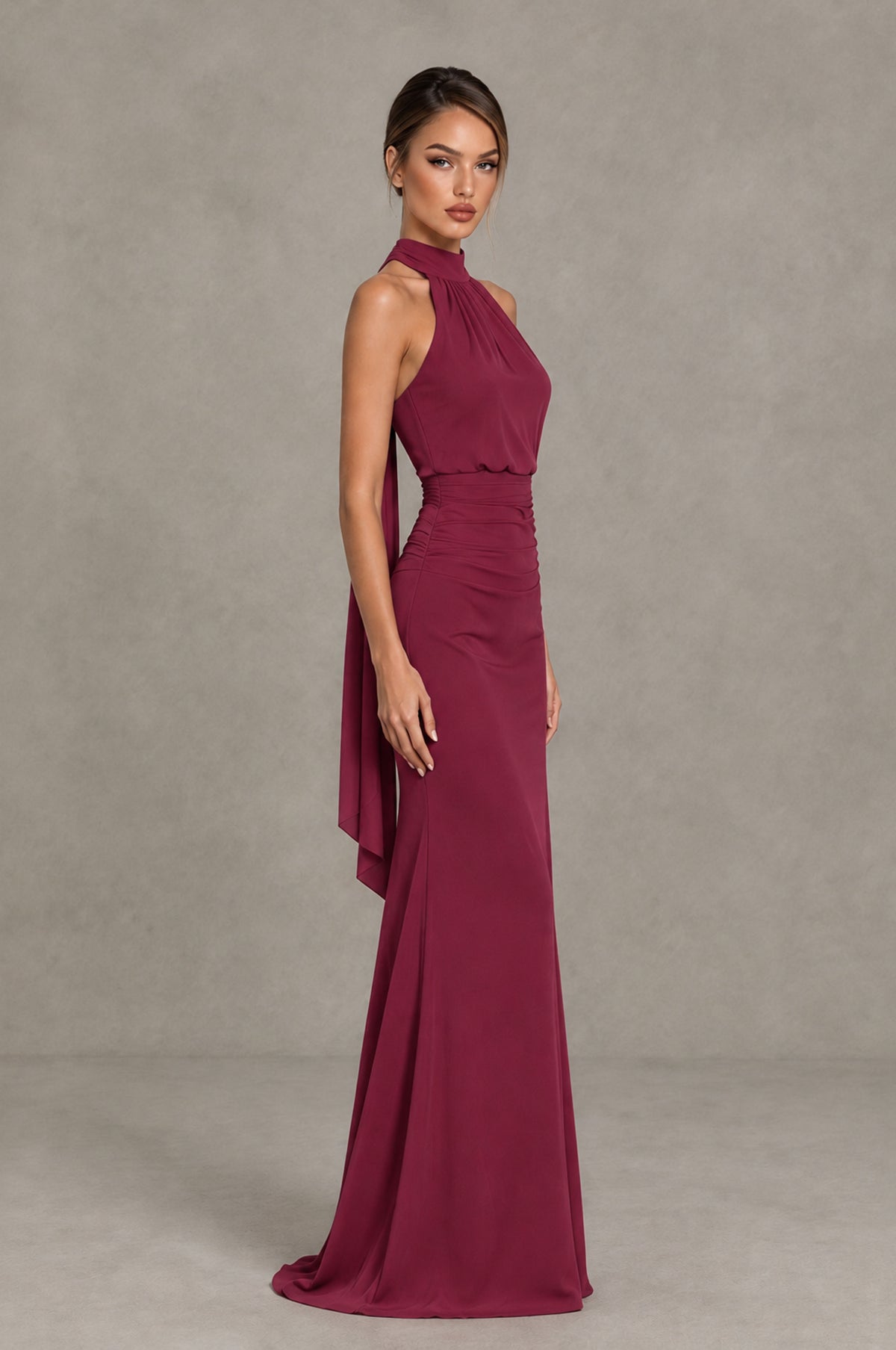 BOLODOO Desert Rose Chiffon Halter Maxi Formal Wedding Guest Dress - Desert Rose - Desert Rose_3