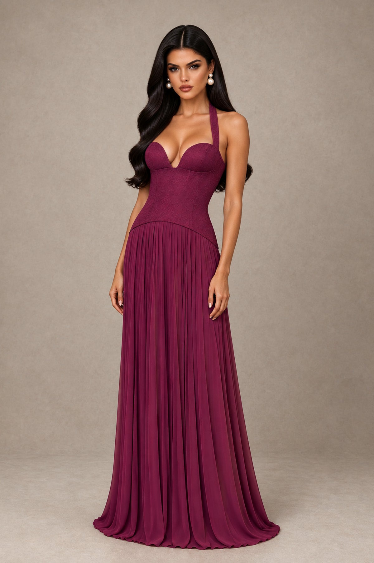 BOLODOO Desert Rose Halter Corset Pleated A-Line Evening Dress - Desert Rose - Desert Rose_3