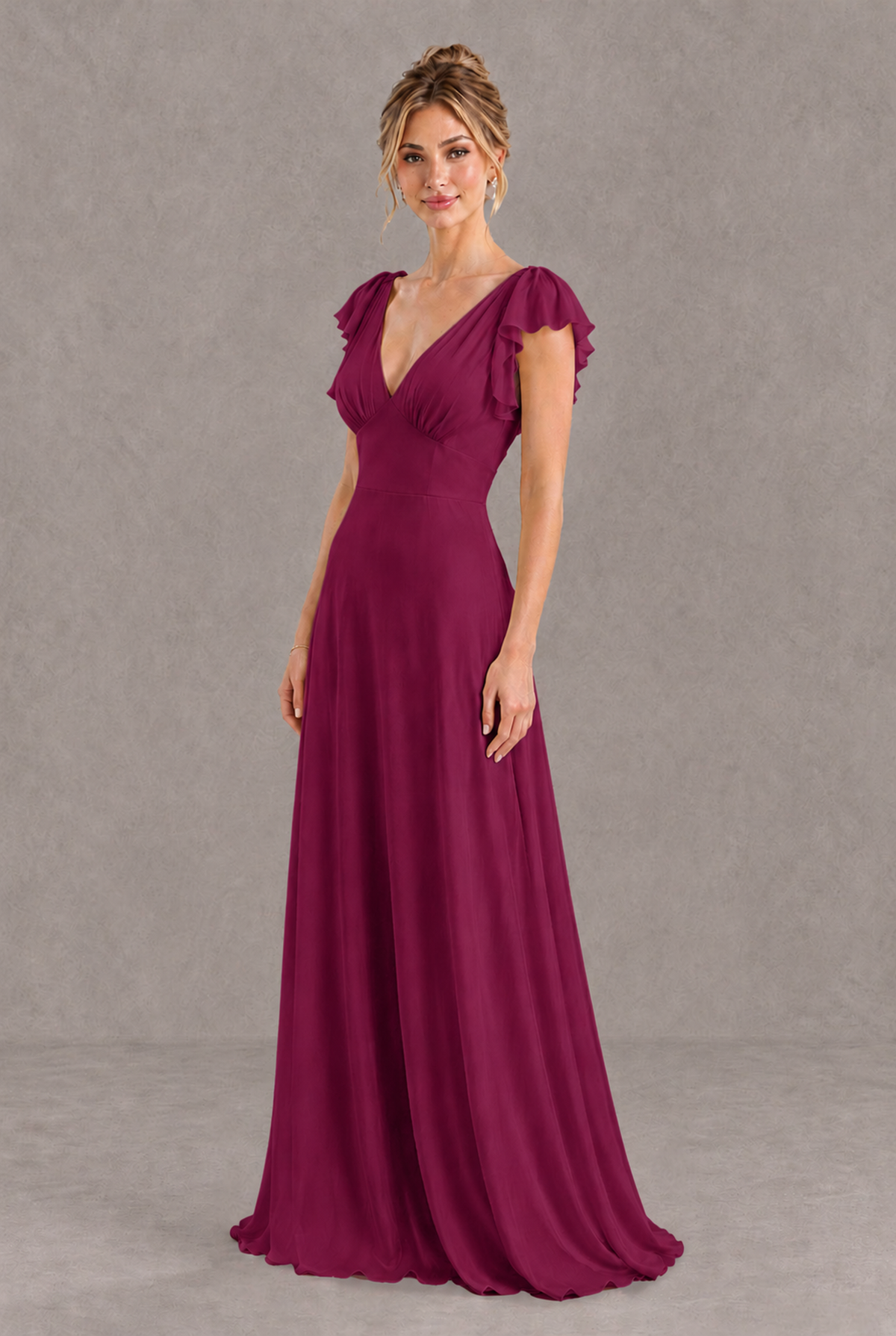 BOLODOO Desert Rose V-Neck Flutter Sleeve A-Line Bridesmaid Dress - Desert Rose - Desert Rose_3