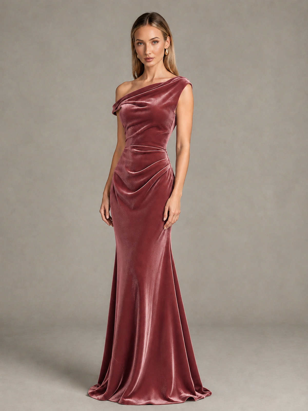BOLODOO Desert Rose One-Shoulder Velvet Mermaid Evening Gown - Desert Rose - Desert Rose_3