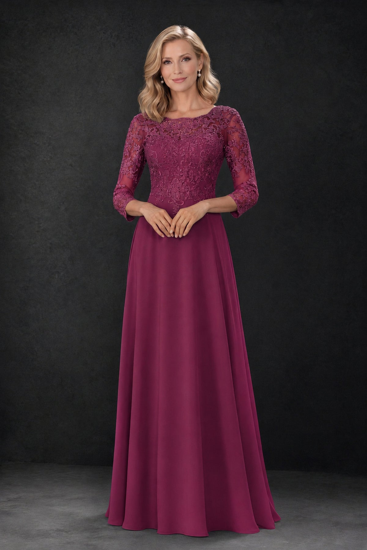 BOLODOO Desert Rose Lace Embroidered Mother of the Bride Dress with 3/4 Sleeves - Desert Rose