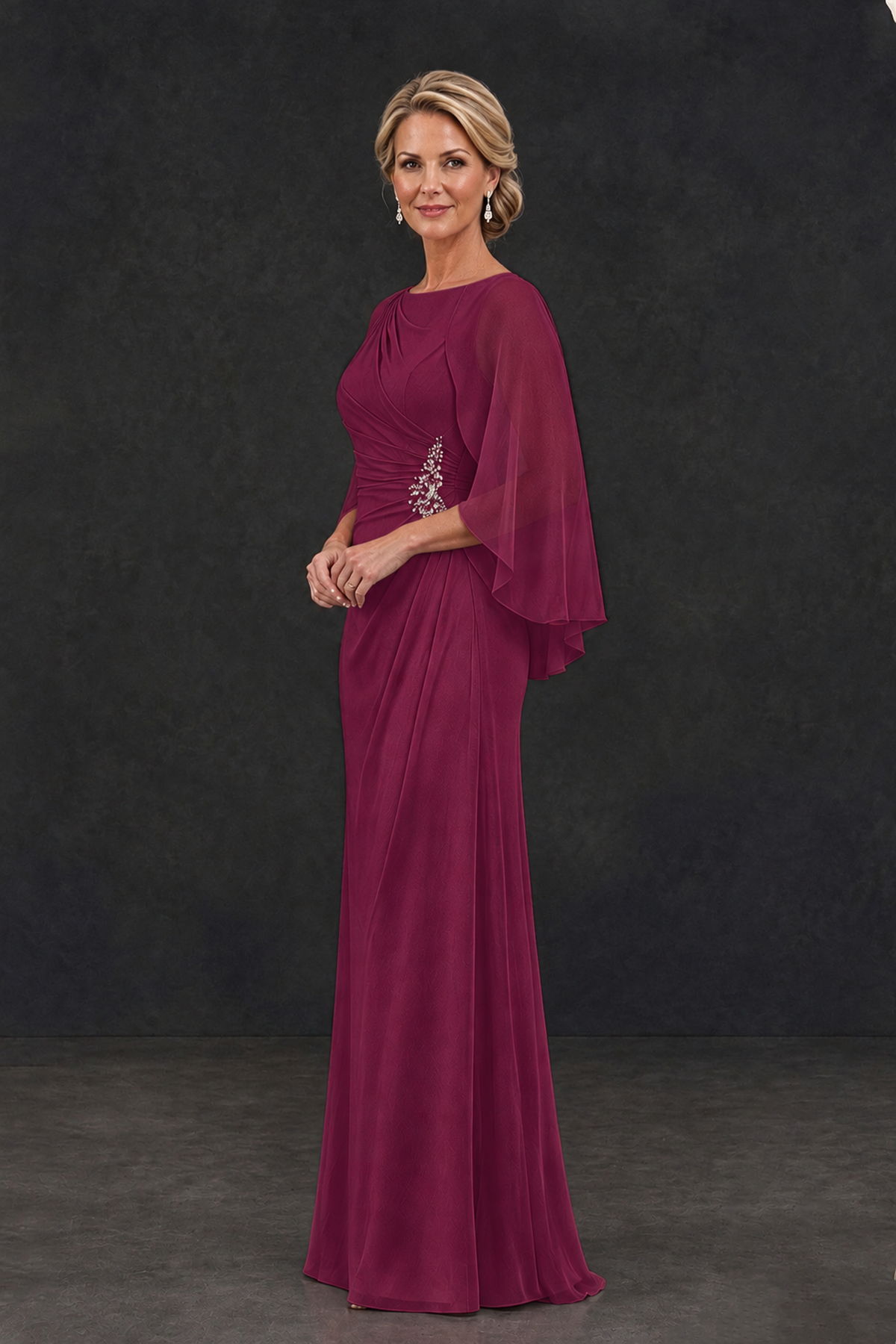 BOLODOO Desert Rose Cape Sleeve Mother of the Bride Dress with Ruched Waist - Desert Rose - Desert Rose_3