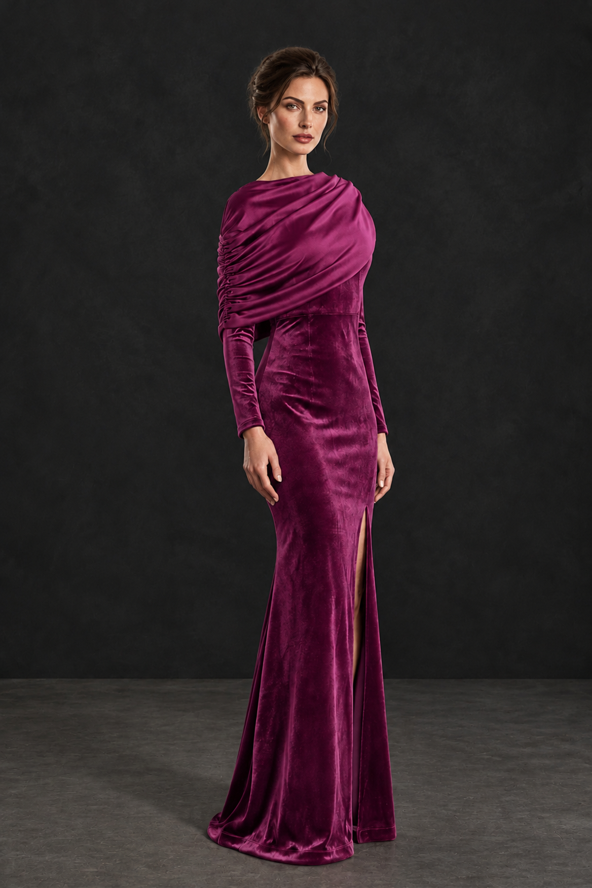 BOLODOO Desert Rose Velvet Long Sleeve Draped Mother of the Bride Dress - Desert Rose - Desert_Rose_3