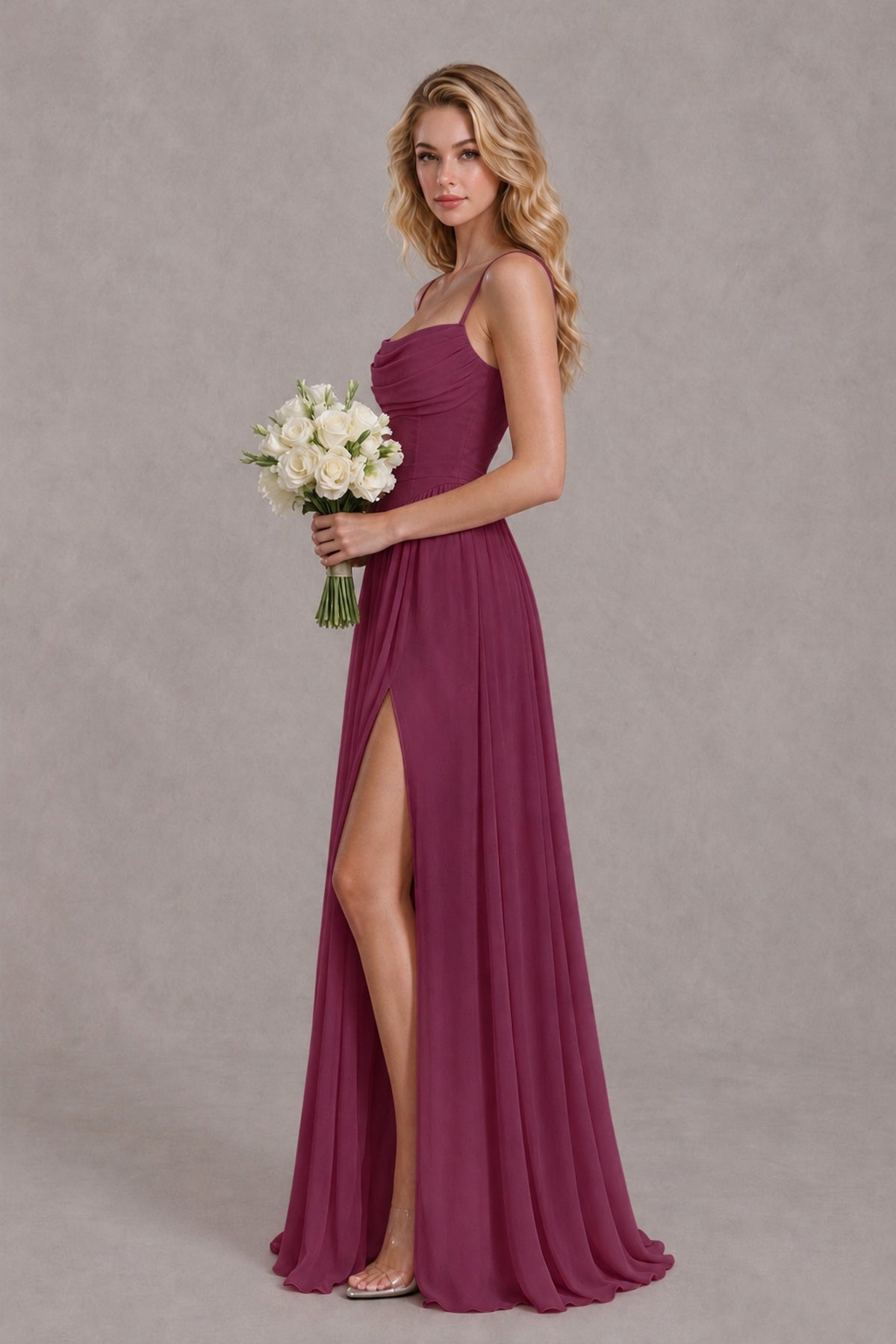 BOLODOO Desert Rose Spaghetti Strap A-Line Bridesmaid Dress with Slit - Desert Rose - Desert Rose_3