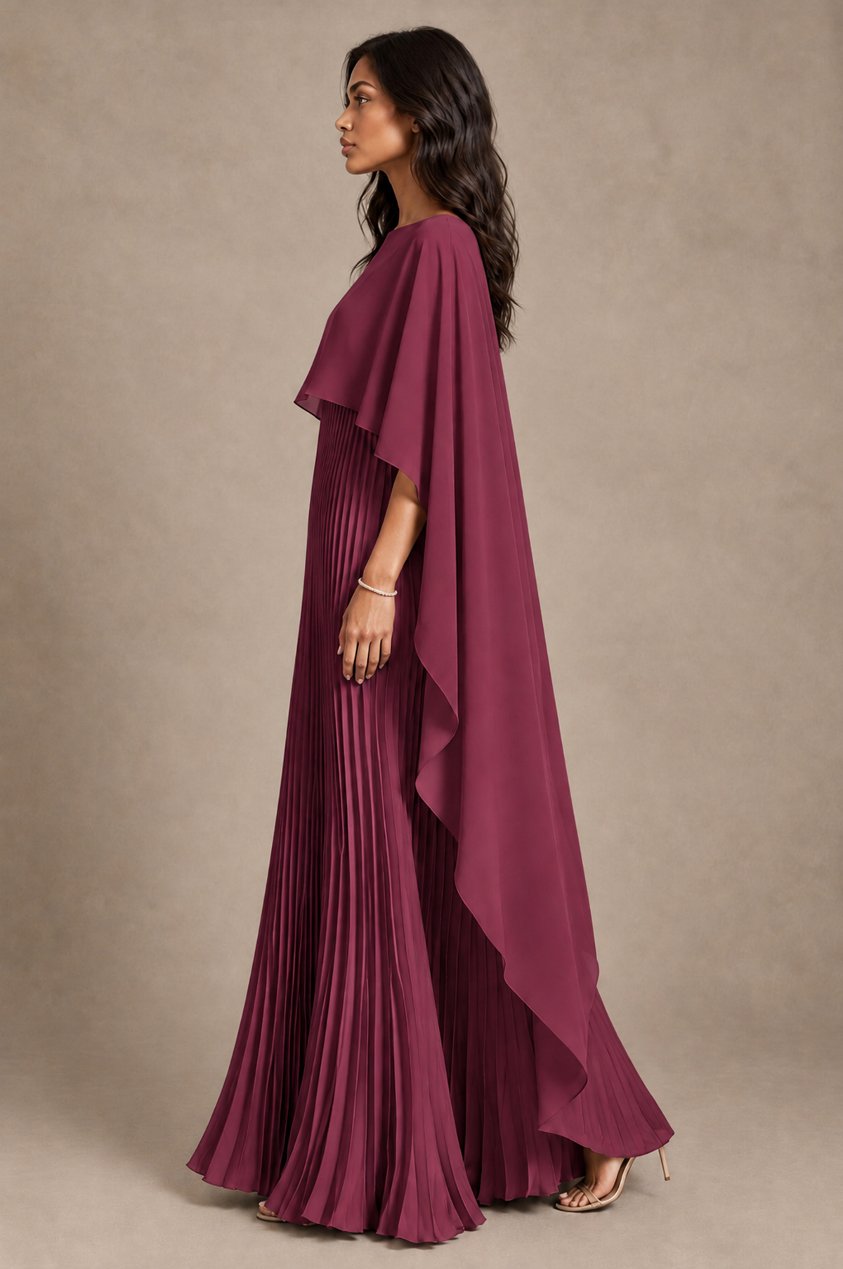 BOLODOO Desert Rose Pleated Cape A-Line Evening Dress - Desert Rose - Desert_Rose_3