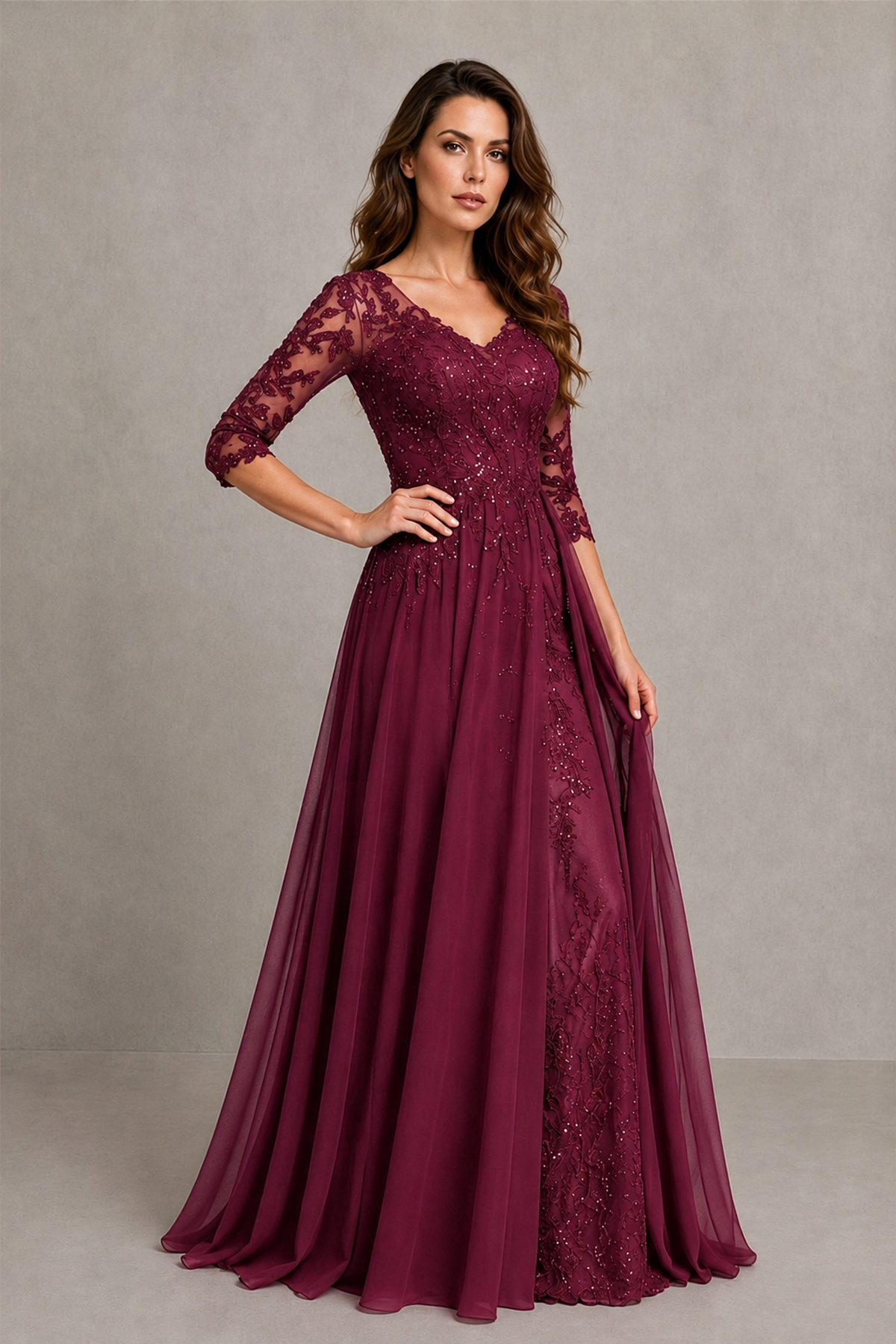 BOLODOO Midnight Desert Rose Beaded Lace Appliqué Chiffon A-Line Gown | Mother of the Bride & Formal Evening Dress - Desert Rose - Desert Rose_3
