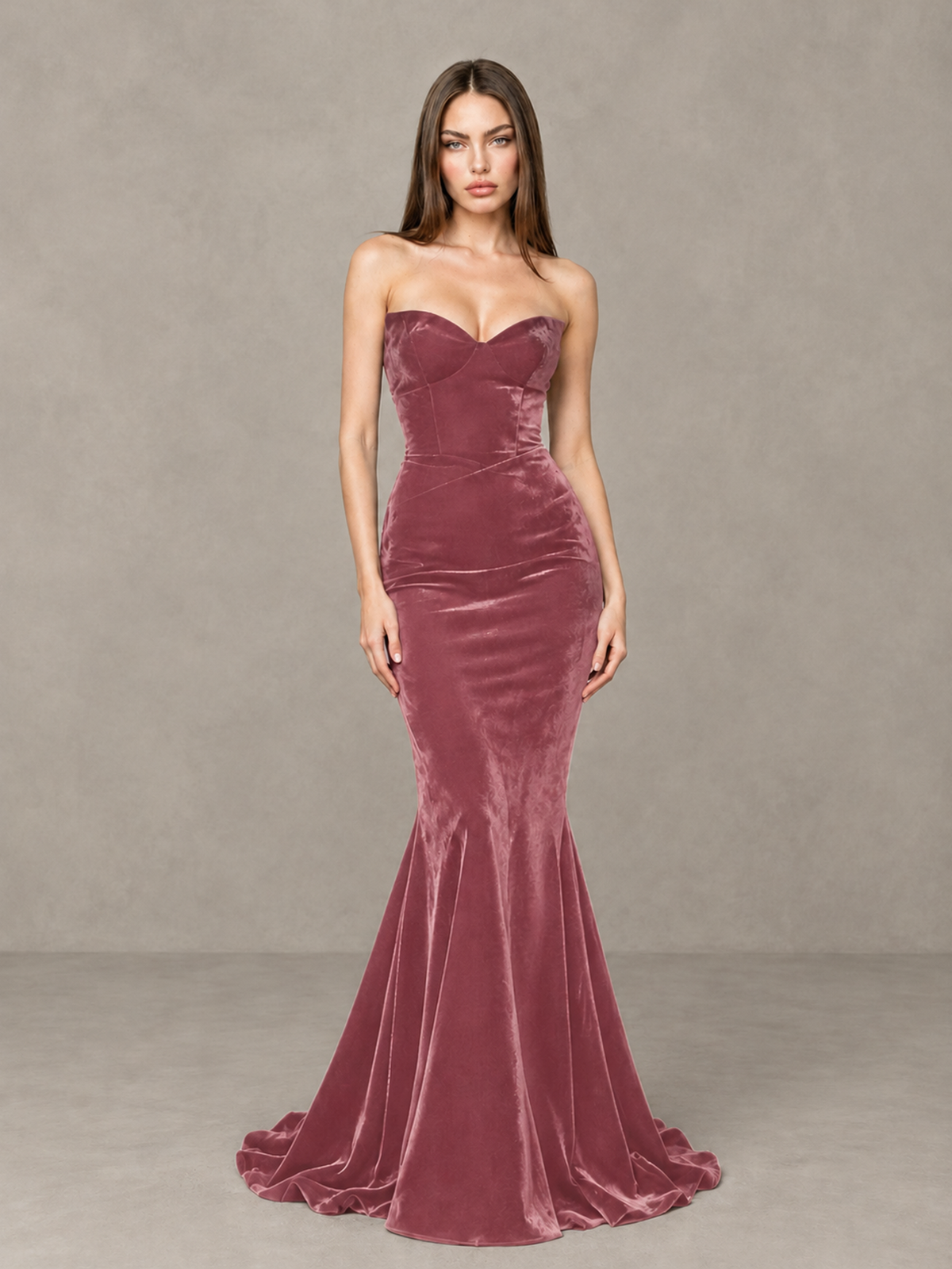 BOLODOO Desert Rose Strapless Sweetheart Velvet-Look Mermaid Evening Dress - Desert Rose - Desert Rose_3
