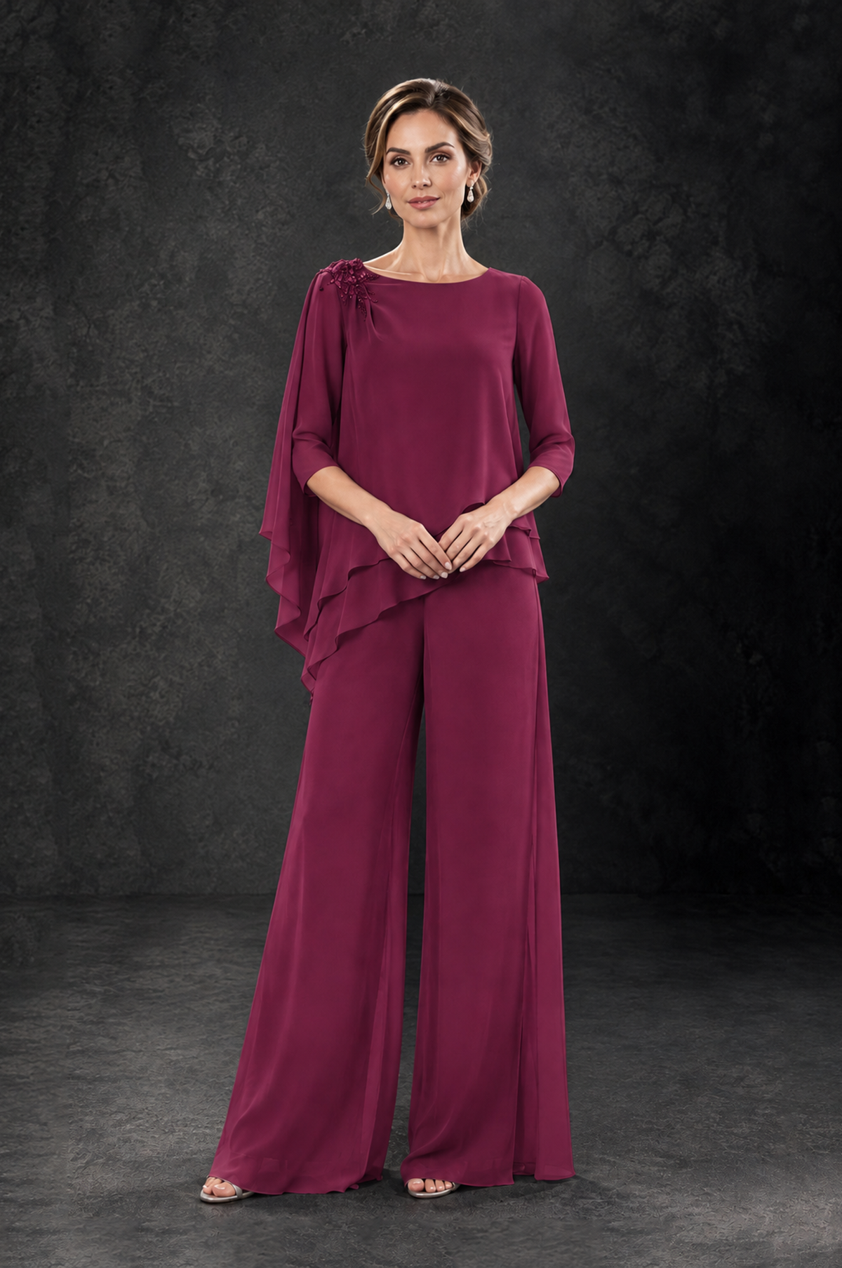 BOLODOO Desert Rose Layered Wide-Leg Mother of the Bride Pant Suit - Desert Rose - Desert Rose_3