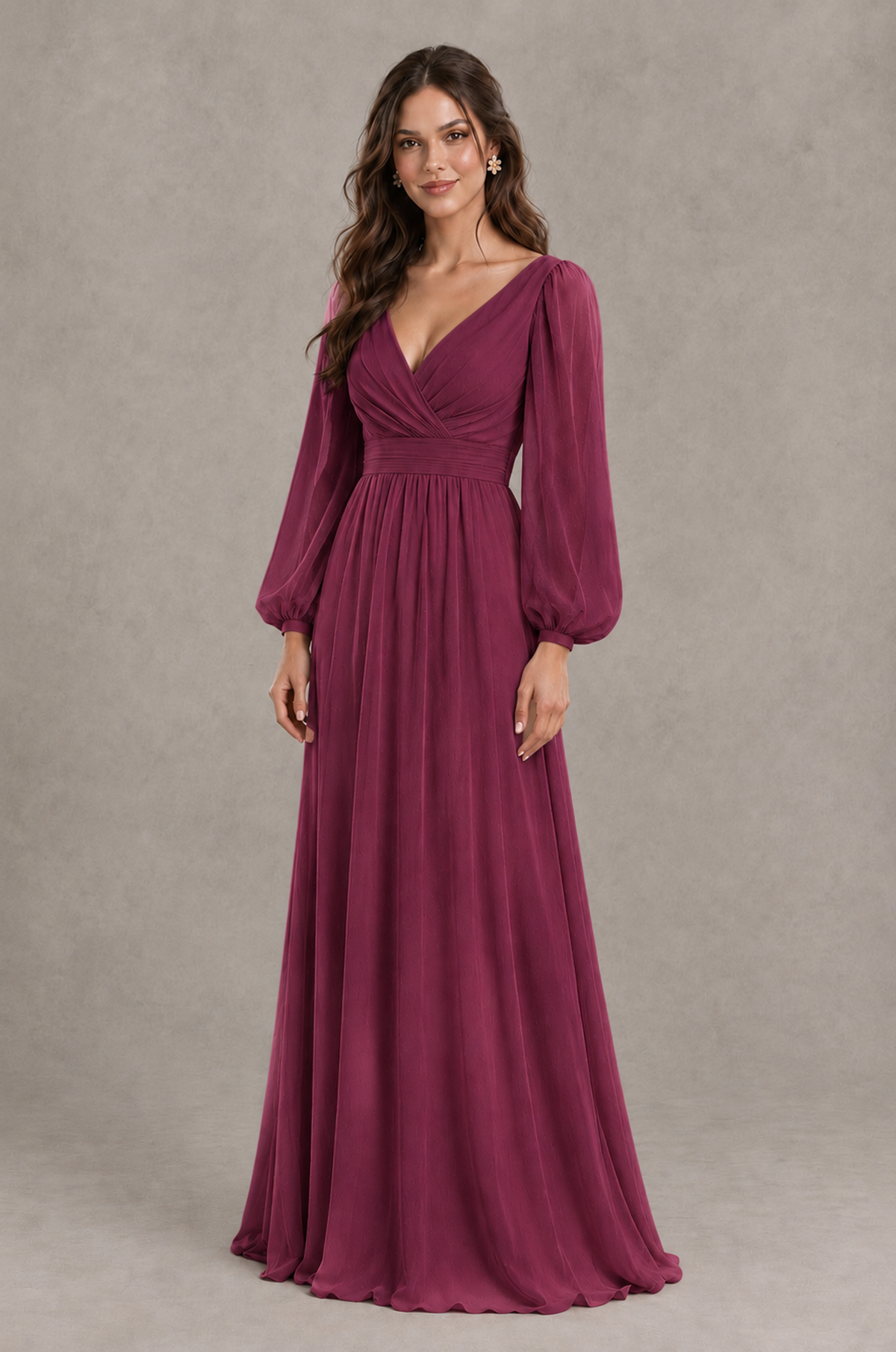 BOLODOO Desert Rose Long Sleeve V-Neck A-Line Bridesmaid Dress - Desert Rose - Desert Rose_3