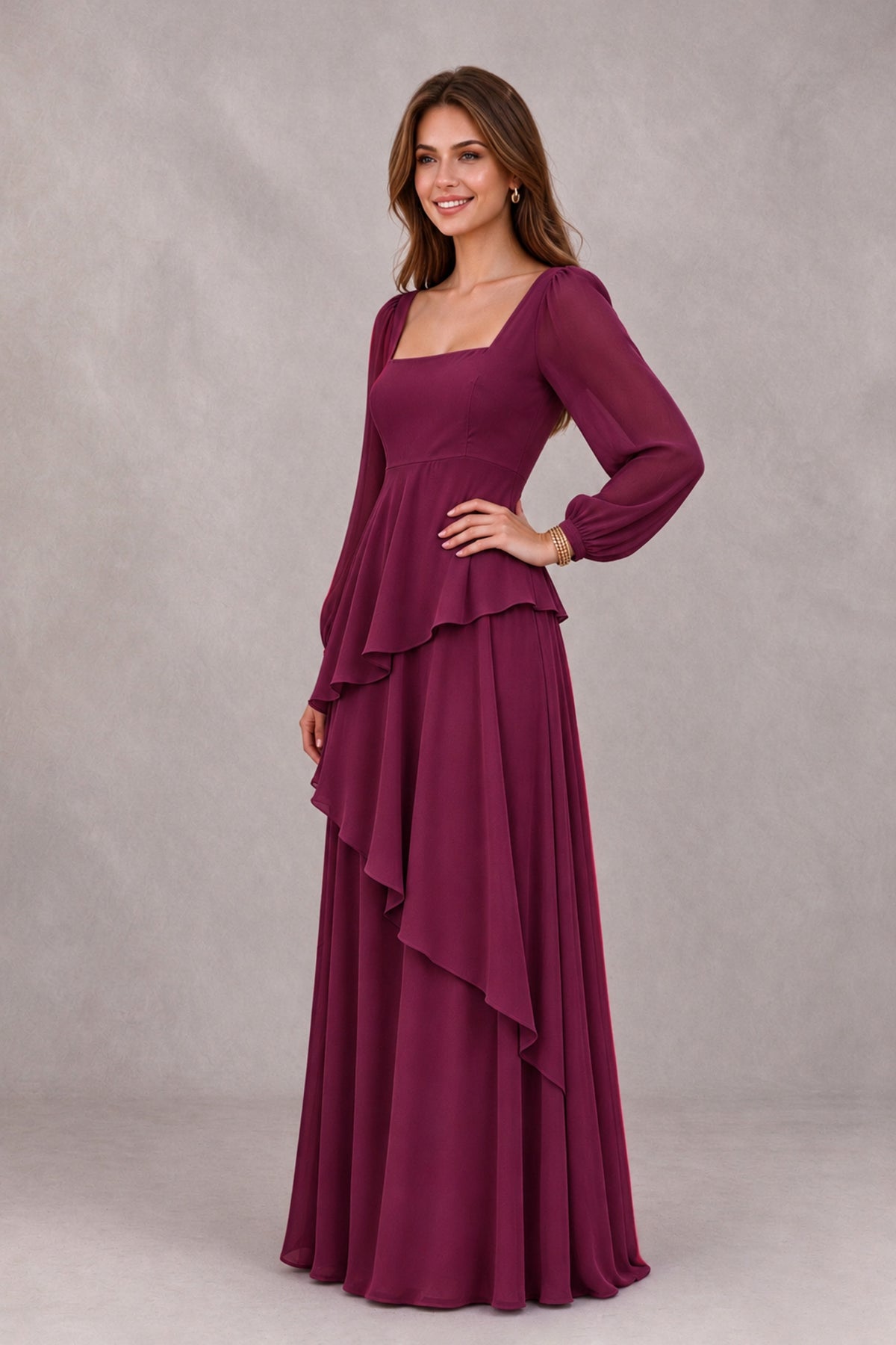 BOLODOO Desert Rose Long Sleeve Ruffle Bridesmaid Dresses - Desert Rose - Desert Rose_3