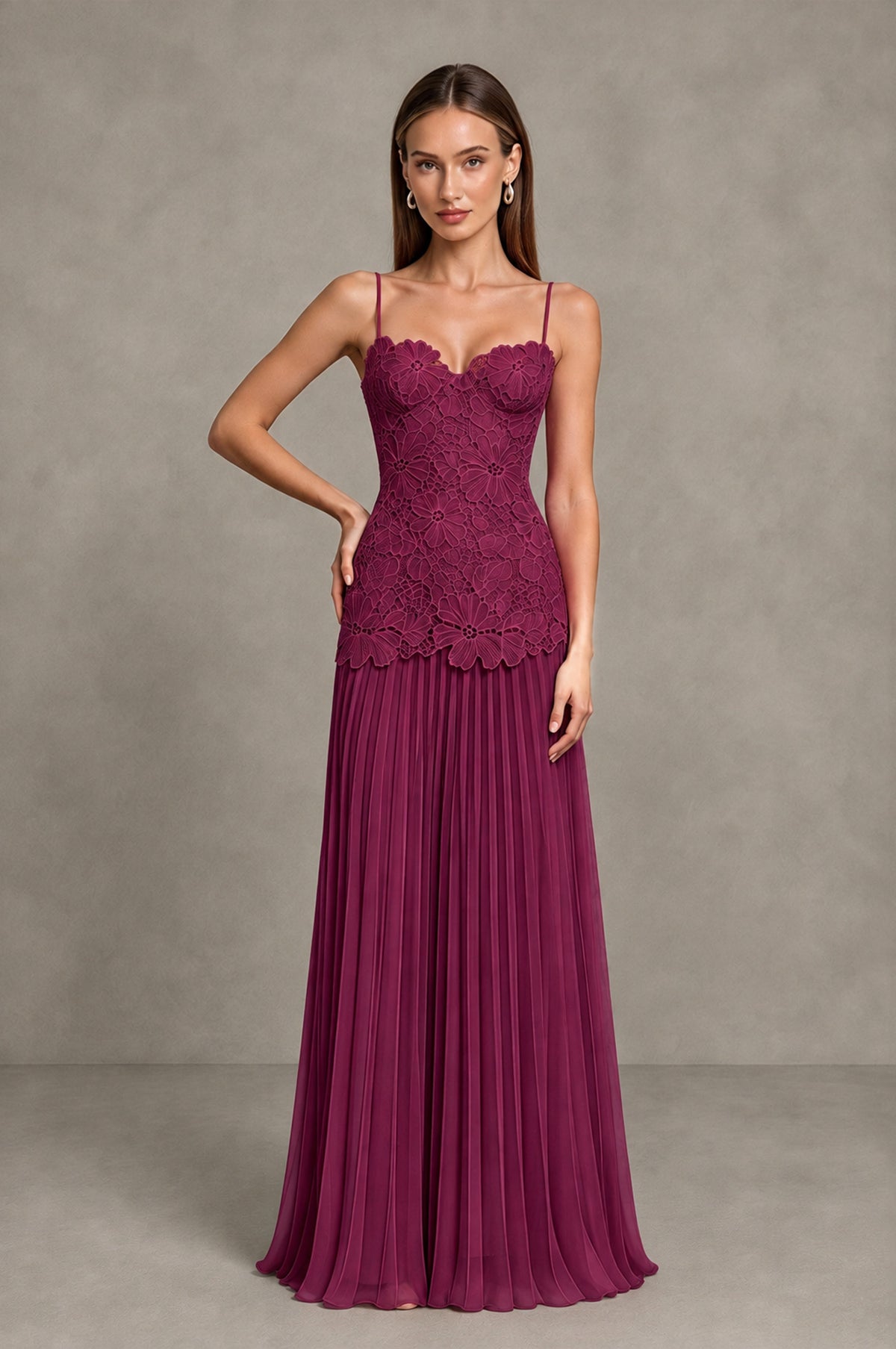 BOLODOO Desert Rose Lace Bodice Pleated Wedding Guest Dress - Desert Rose - Desert Rose_3