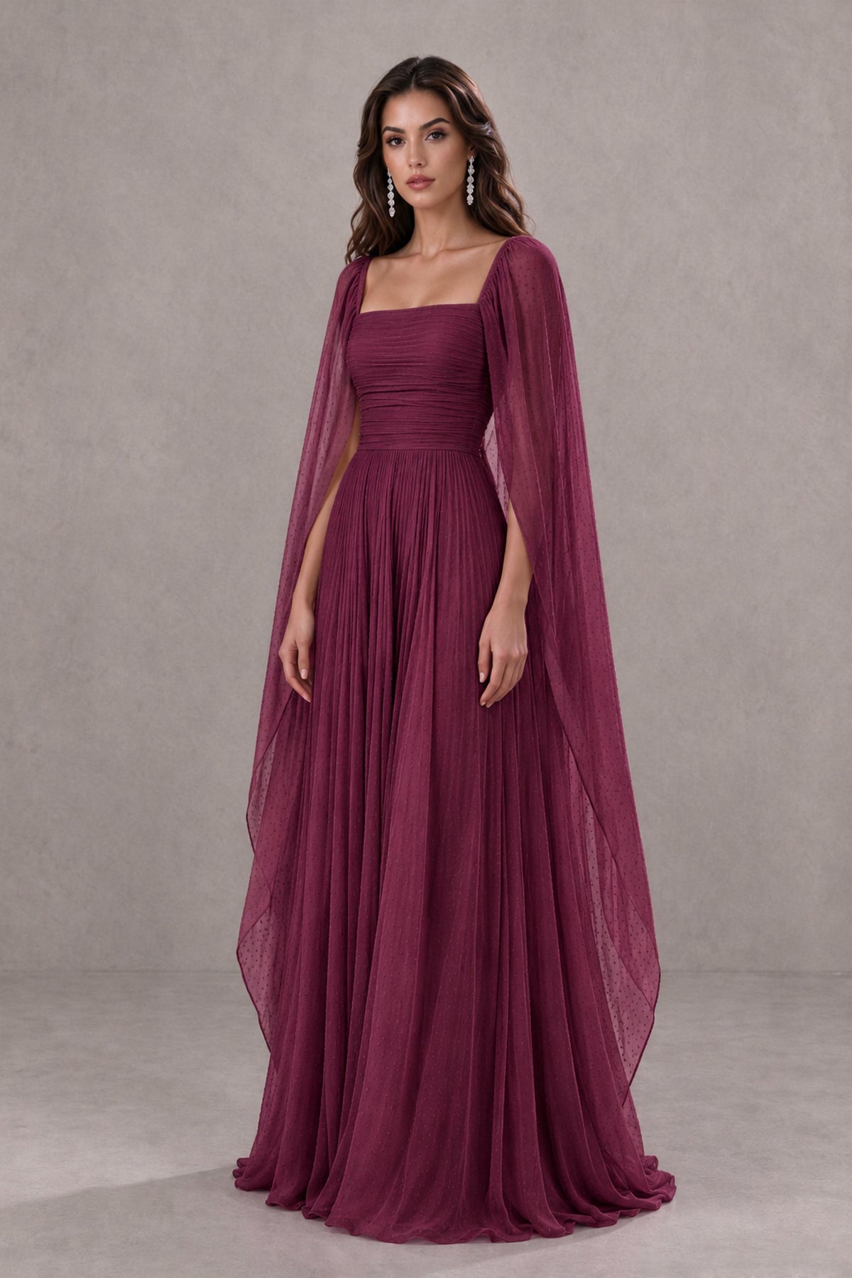 BOLODOO Desert Rose Square Neck Cape Sleeve A-Line Evening Dress - Desert Rose - Desert_Rose_3