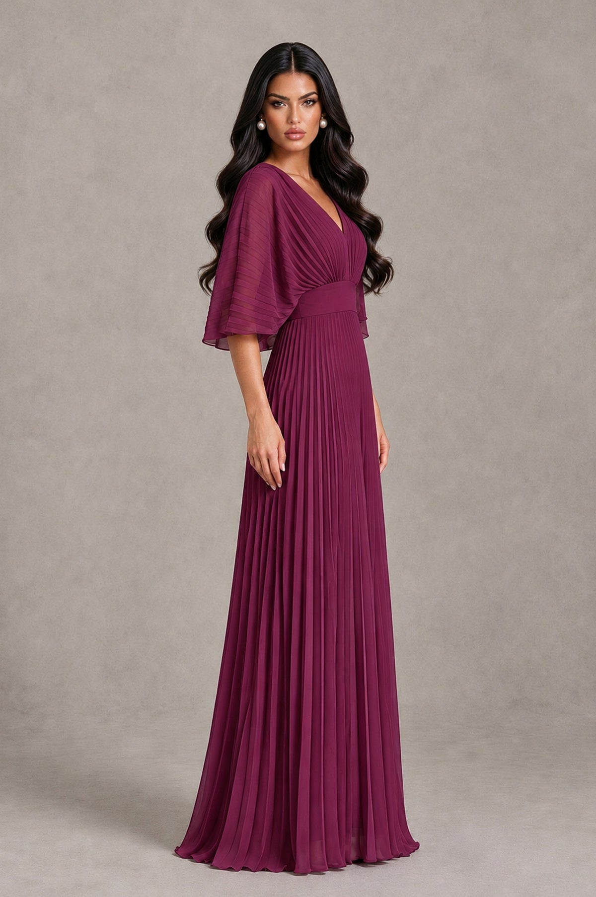 BOLODOO Desert Rose V-Neck Pleated Flutter Sleeve Formal Dress - Desert Rose - Desert Rose_3