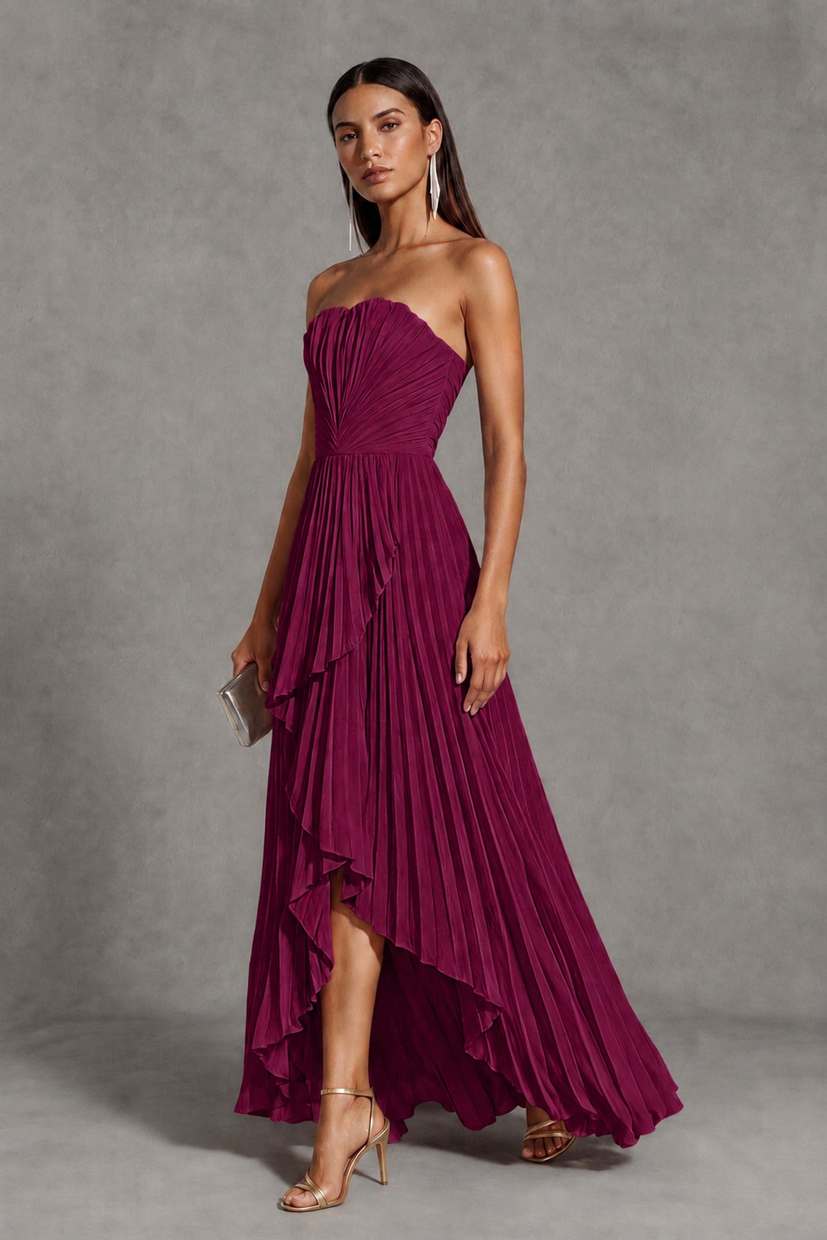 Desert Rose Strapless Pleated High-Low Evening Gown with Ruffle Hem - Desert Rose - Desert_Rose_3