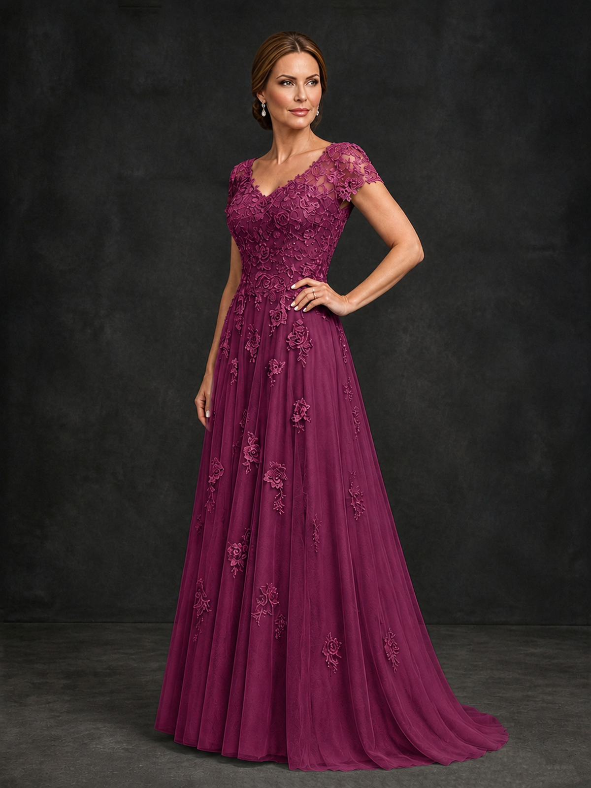 BOLODOO Desert Rose Cap Sleeve Lace Appliqué A-Line Formal Gown | Mother of the Bride Dress - Desert Rose - Desert Rose_3