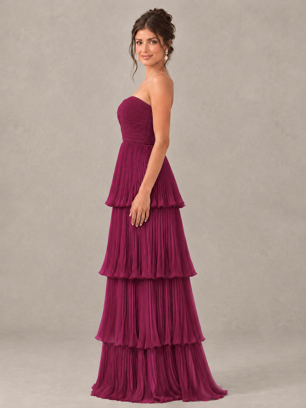 BOLODOO Desert Rose Strapless Tiered Pleated Bridesmaid Dress - Desert Rose - Desert Rose_3