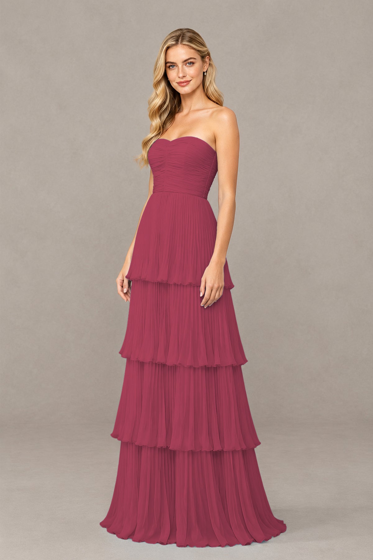 BOLODOO Desert Rose Strapless Tiered Chiffon Maxi Dress - Desert Rose