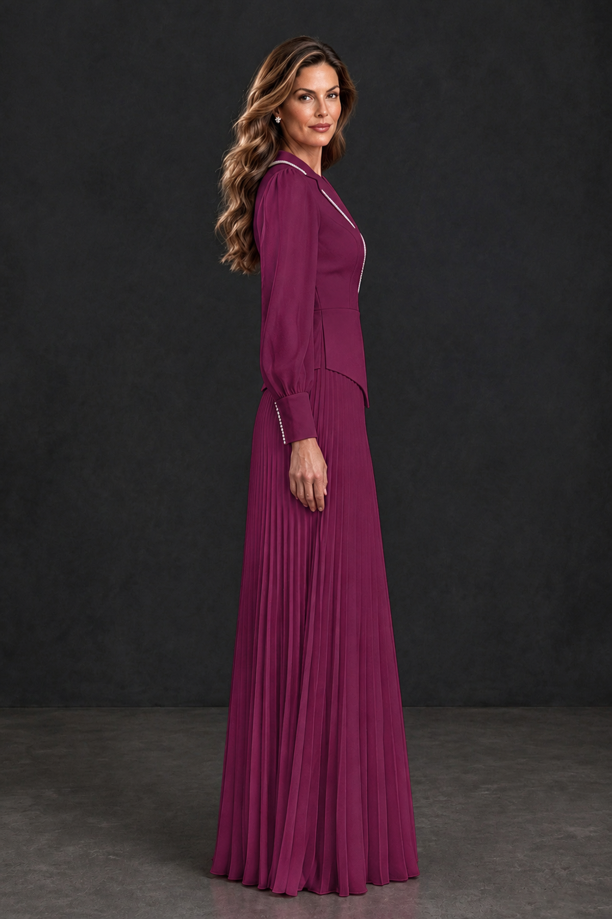 BOLODOO Desert Rose Long Sleeve Pleated Mother of the Bride Dress - Desert Rose - Desert Rose_3