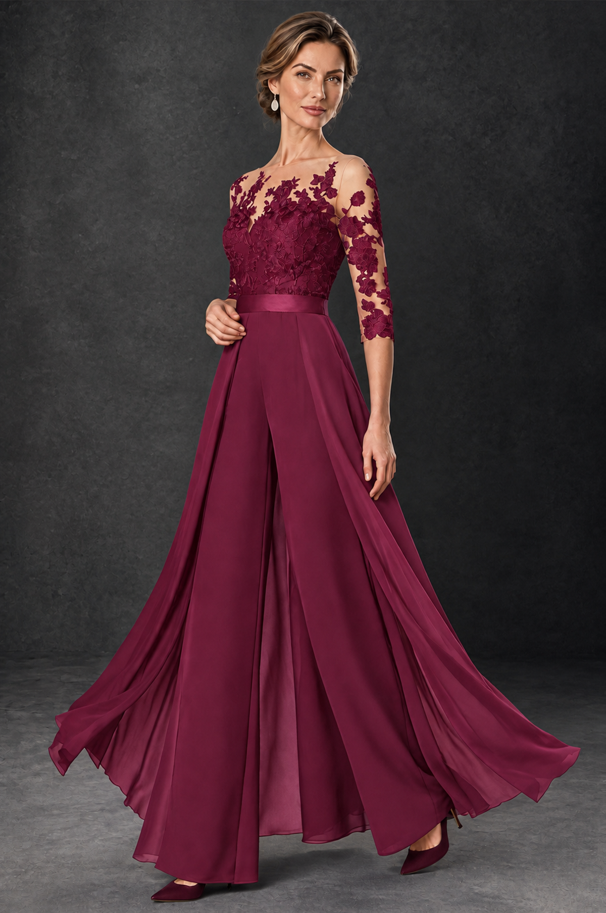 BOLODOO Desert Rose Lace Wide-Leg Jumpsuit with Three-Quarter Sleeves - Desert Rose - Desert_Rose_3
