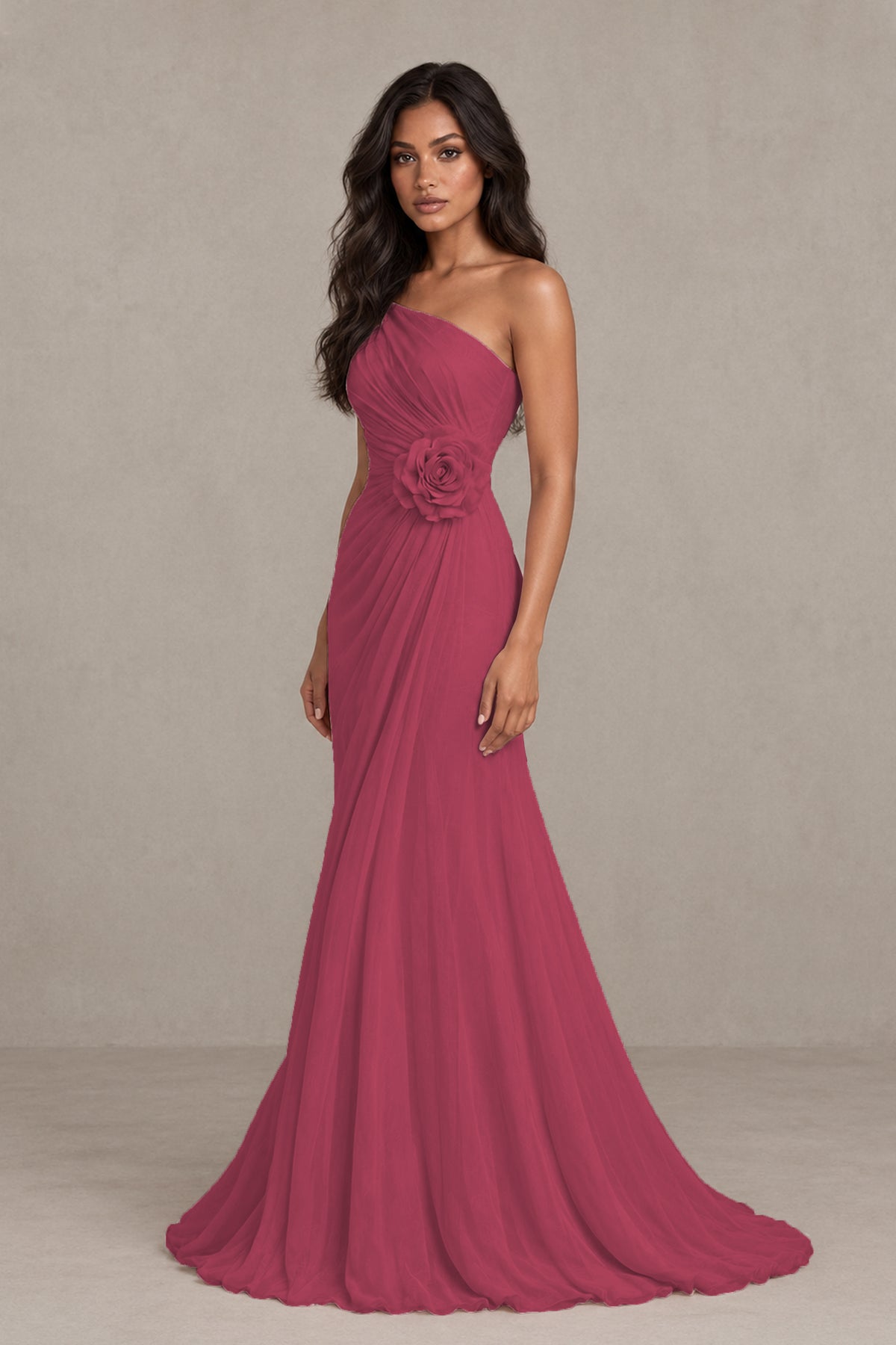 BOLODOO Desert Rose One-Shoulder Floral Ruched Maxi Dress - Desert Rose