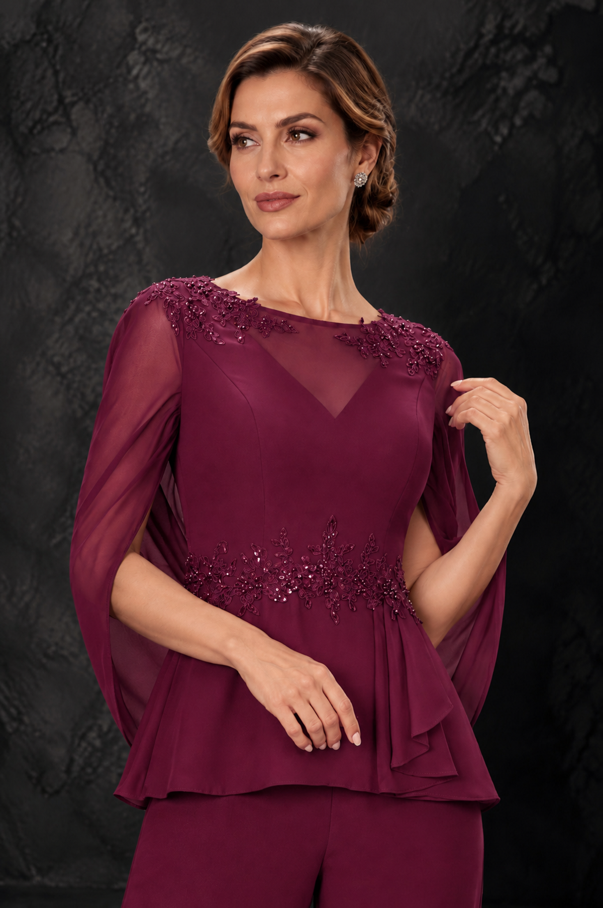 BOLODOO Desert Rose Embellished Cape Sleeve Mother of the Bride Pantsuit - Desert Rose - Desert_Rose_3