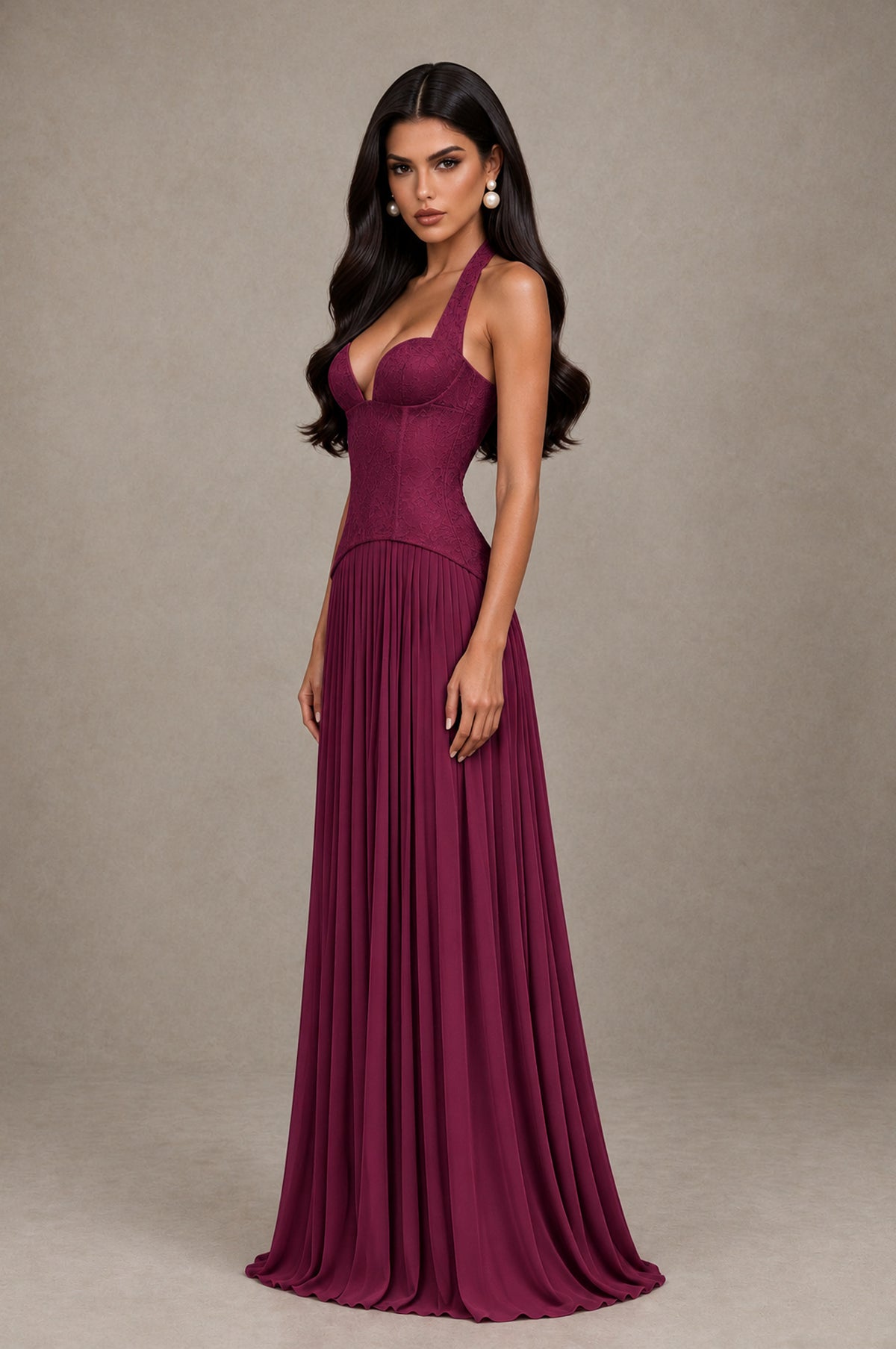 BOLODOO Desert Rose Halter Corset Pleated A-Line Evening Dress - Desert Rose - Desert Rose_4