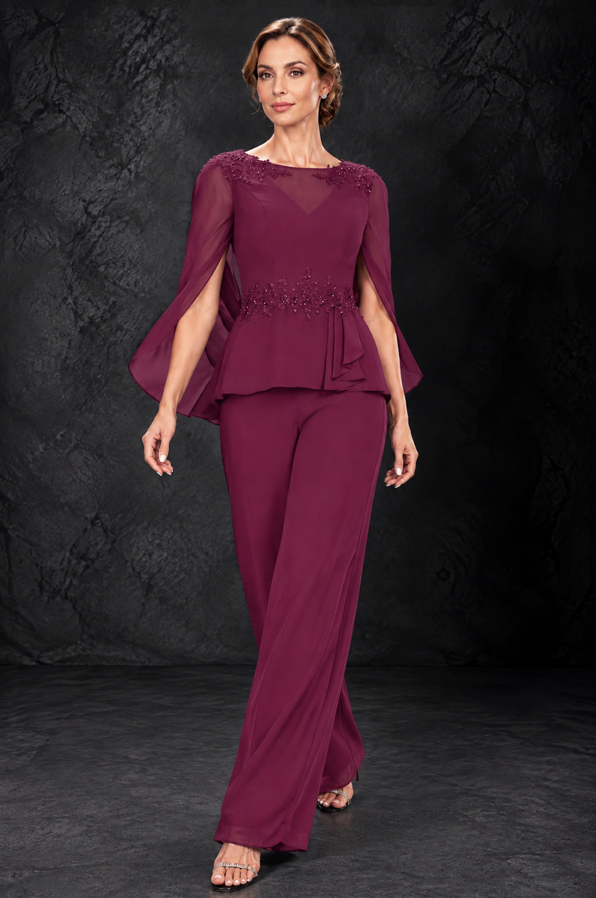 BOLODOO Desert Rose Embellished Cape Sleeve Mother of the Bride Pantsuit - Desert Rose - Desert_Rose_4