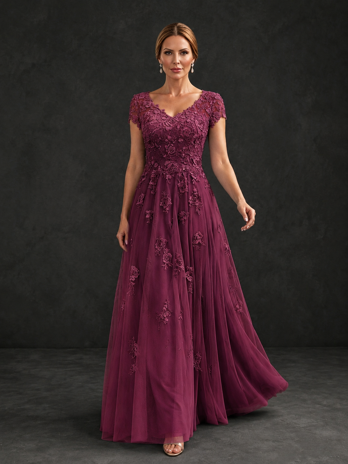 BOLODOO Desert Rose Cap Sleeve Lace Appliqué A-Line Formal Gown | Mother of the Bride Dress - Desert Rose - Desert Rose_4