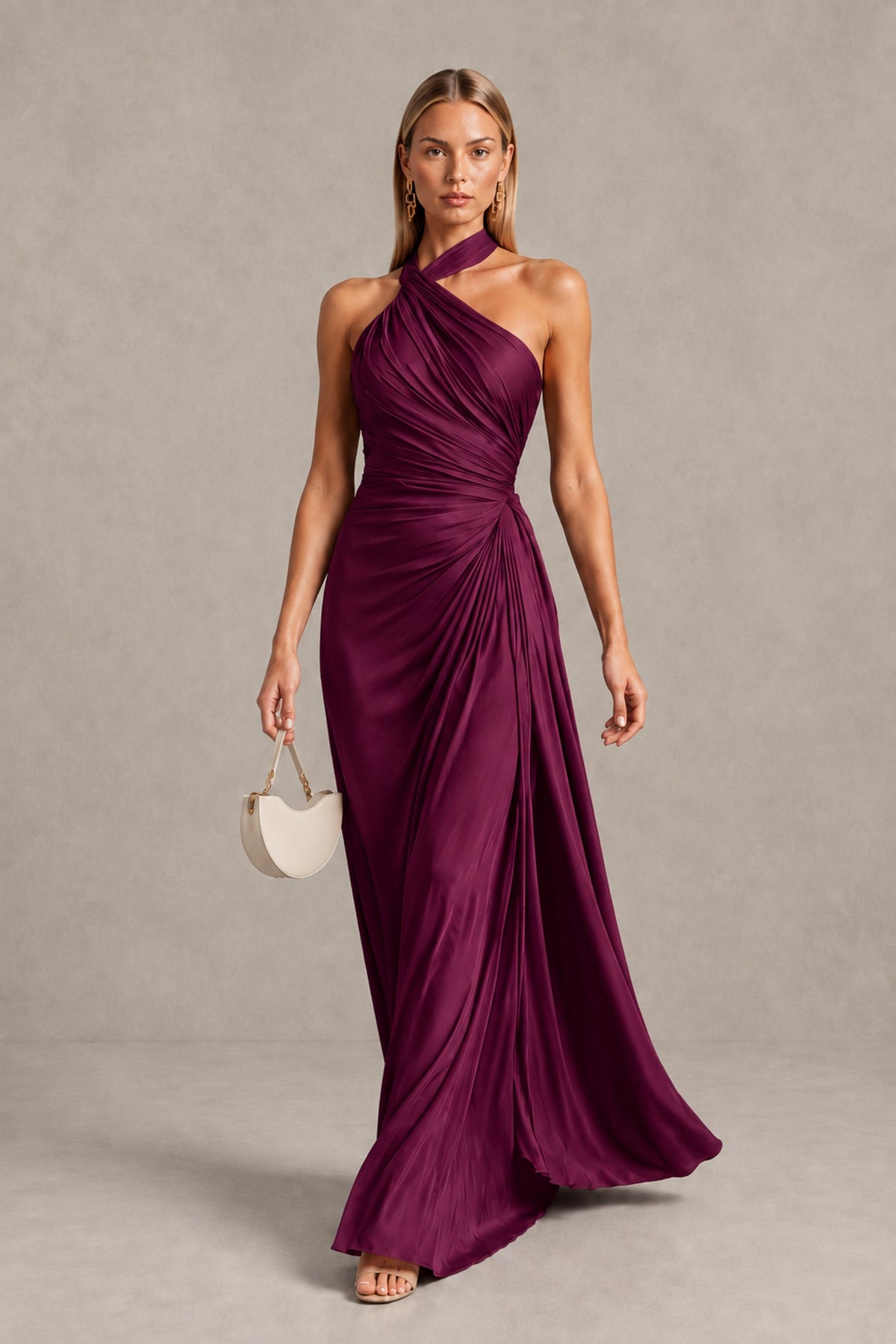 BOLODOO Desert Rose Twisted Halter Neck Ruched Sleeveless Open Back Floor-Length Gown - Desert Rose - Desert_Rose_4