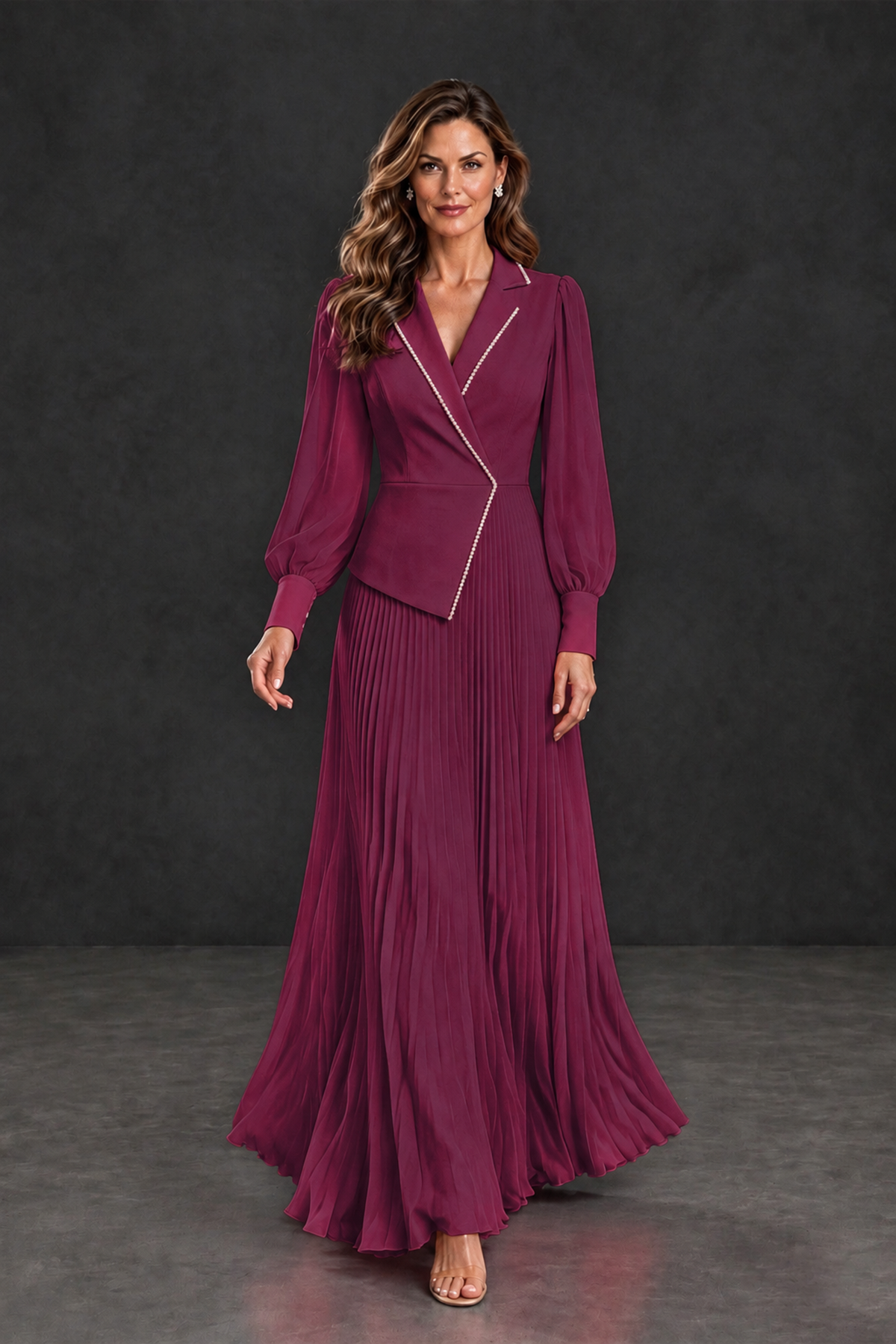 BOLODOO Desert Rose Long Sleeve Pleated Mother of the Bride Dress - Desert Rose - Desert Rose_4