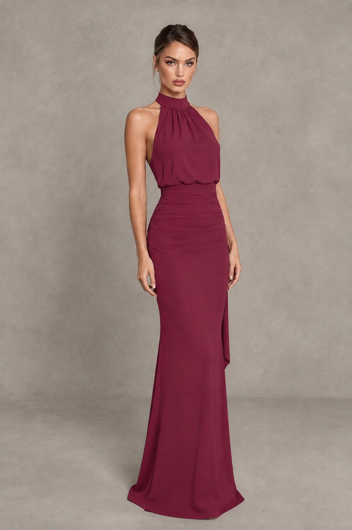 BOLODOO Desert Rose Chiffon Halter Maxi Formal Wedding Guest Dress - Desert Rose - Desert Rose_4