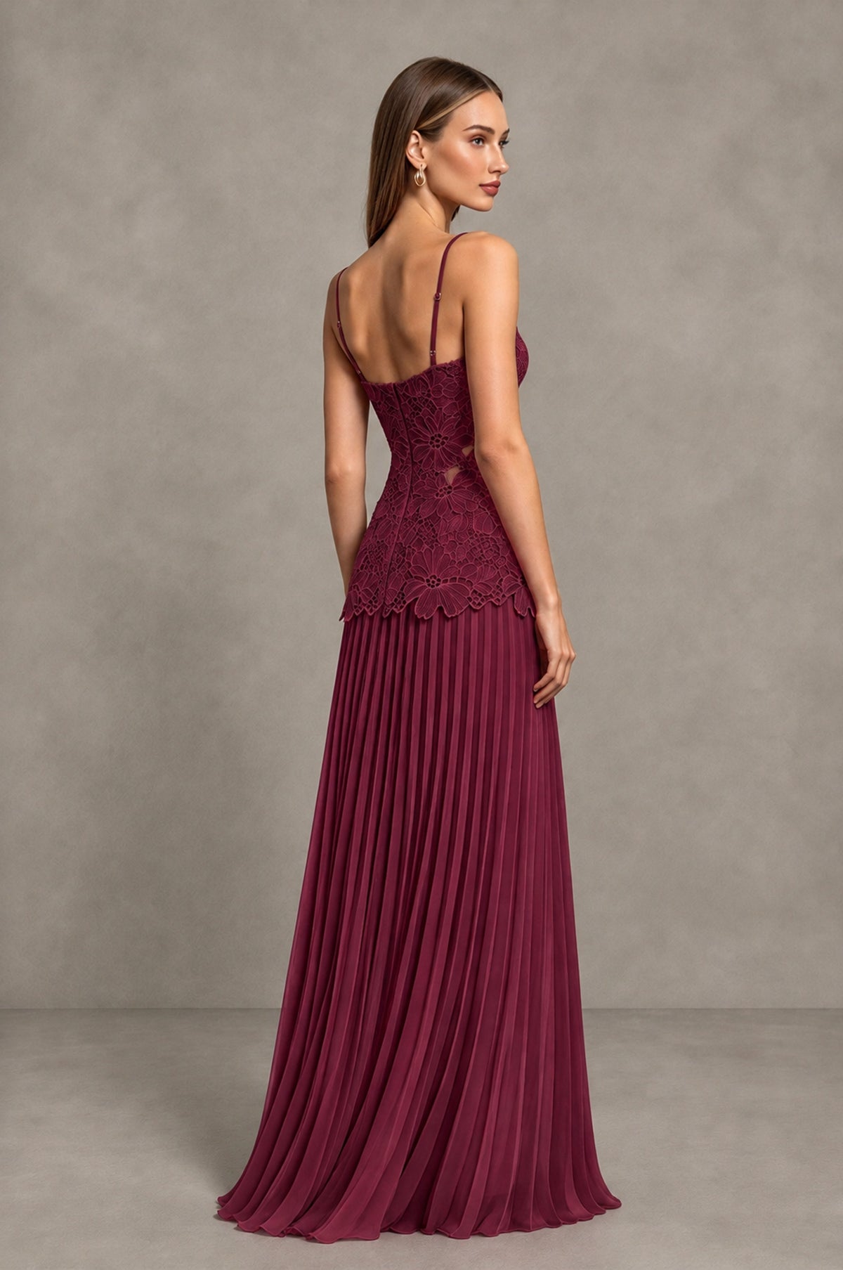 BOLODOO Desert Rose Lace Bodice Pleated Wedding Guest Dress - Desert Rose - Desert Rose_4