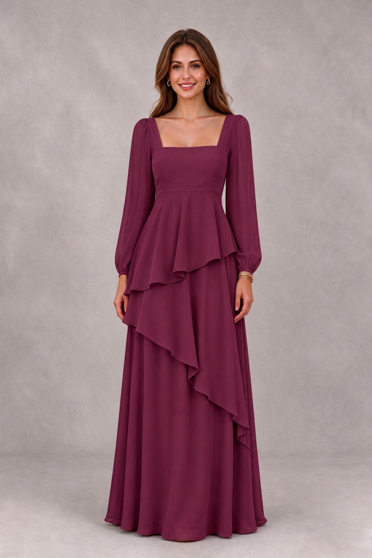 BOLODOO Desert Rose Long Sleeve Ruffle Bridesmaid Dresses - Desert Rose - Desert Rose_4