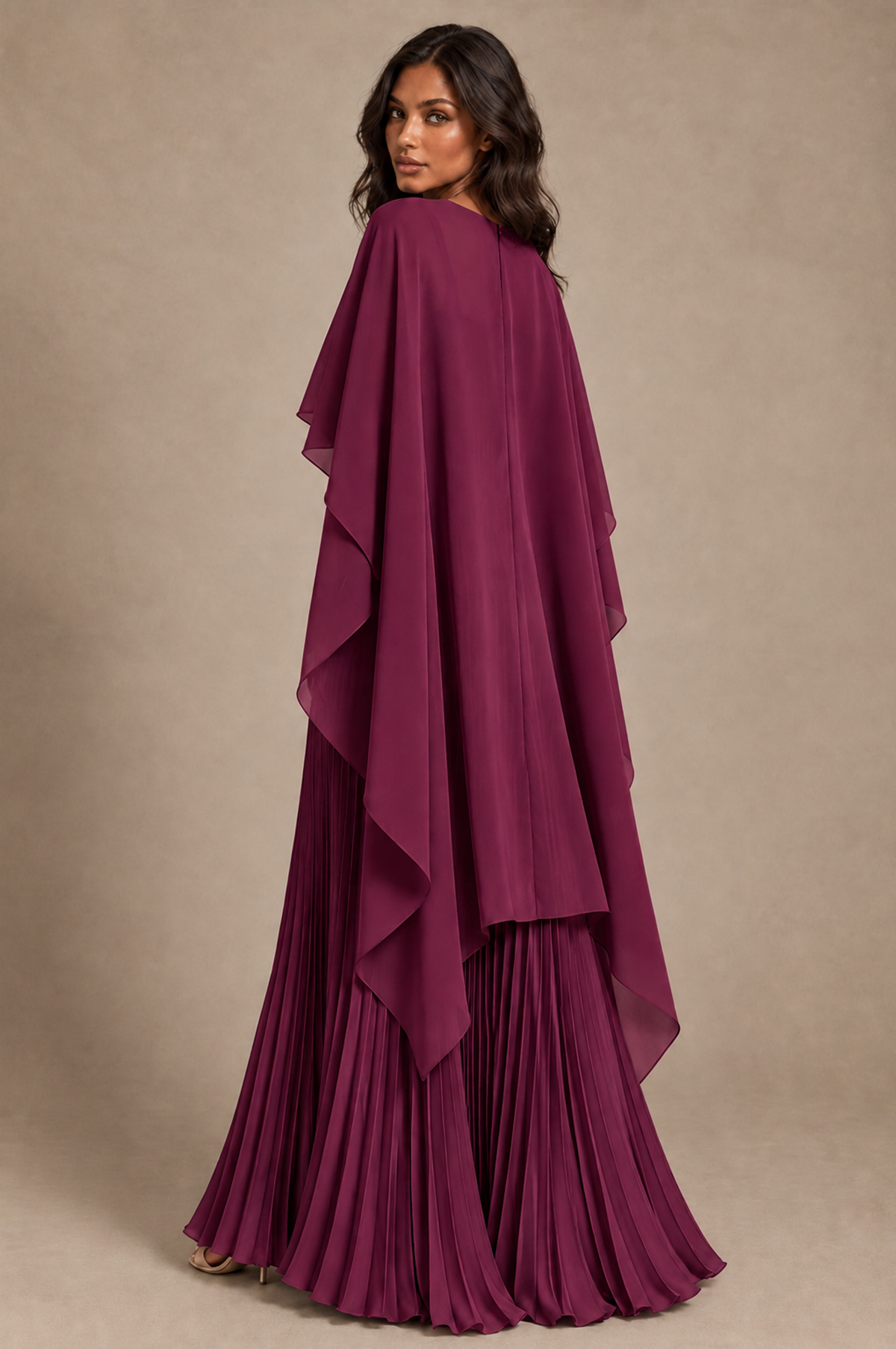 BOLODOO Desert Rose Pleated Cape A-Line Evening Dress - Desert Rose - Desert_Rose_4