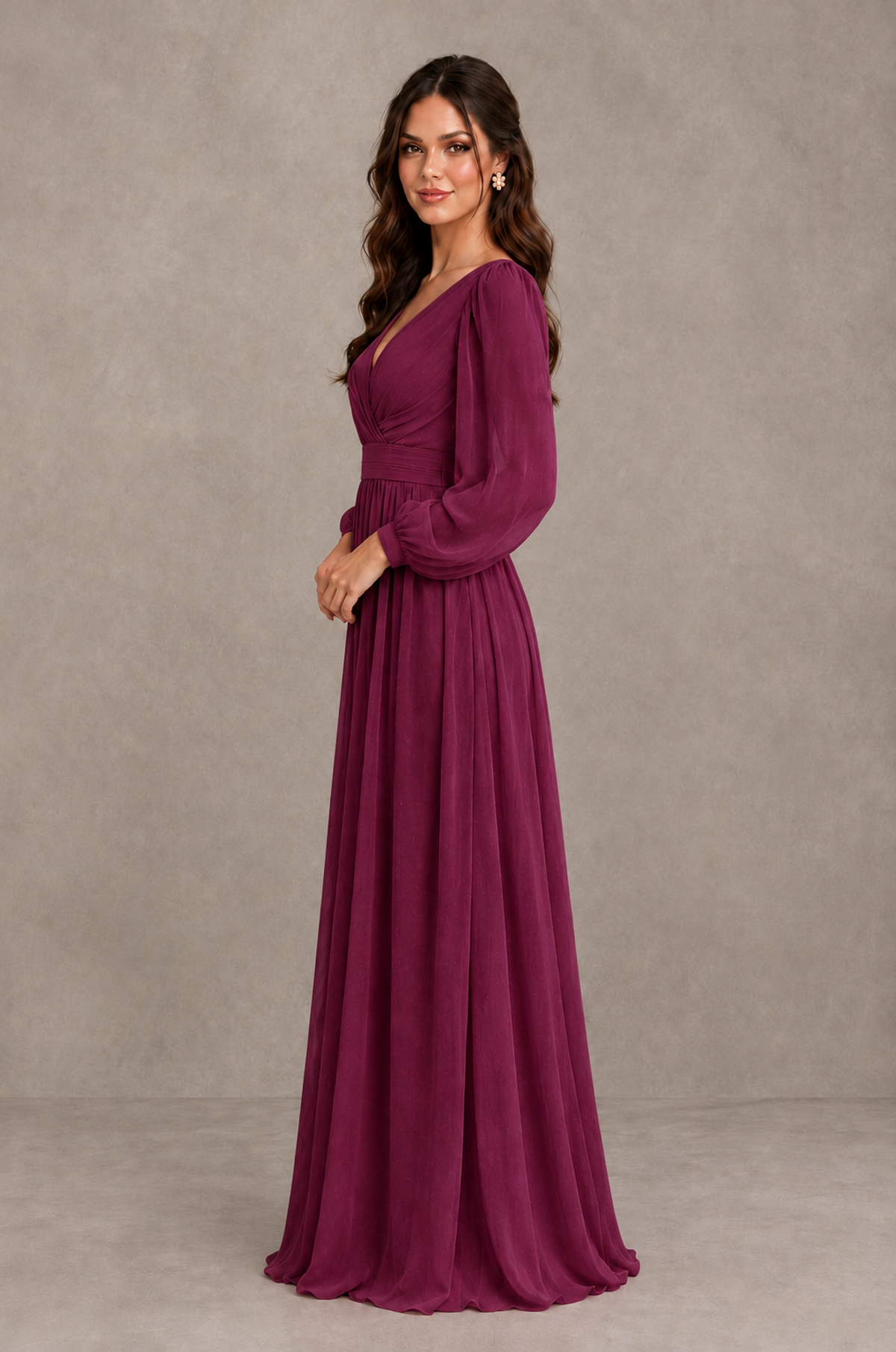 BOLODOO Desert Rose Long Sleeve V-Neck A-Line Bridesmaid Dress - Desert Rose - Desert Rose_4