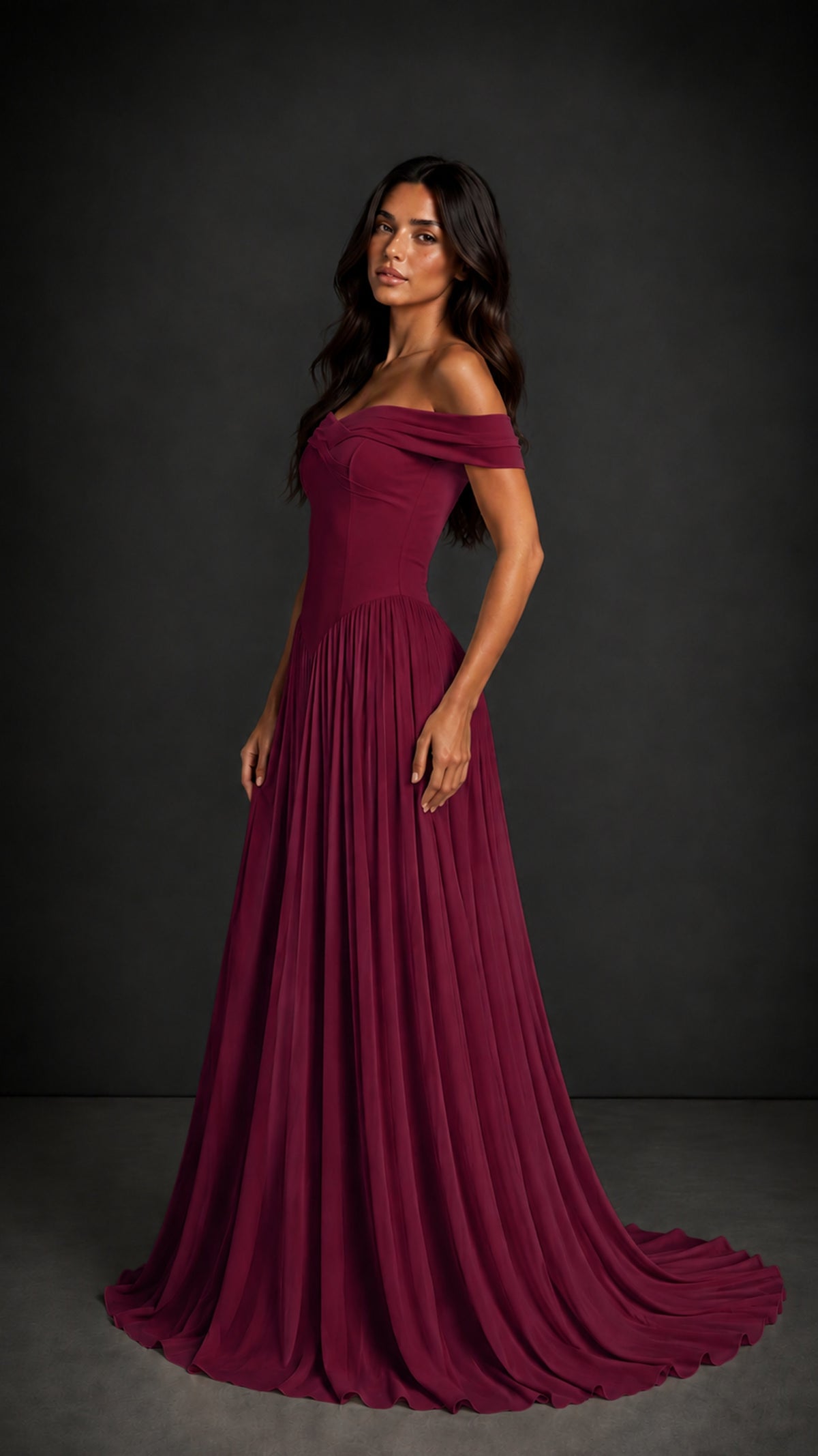BOLODOO Desert Rose Off-Shoulder Sweetheart Corset Pleated Chiffon Maxi Dress - Desert Rose