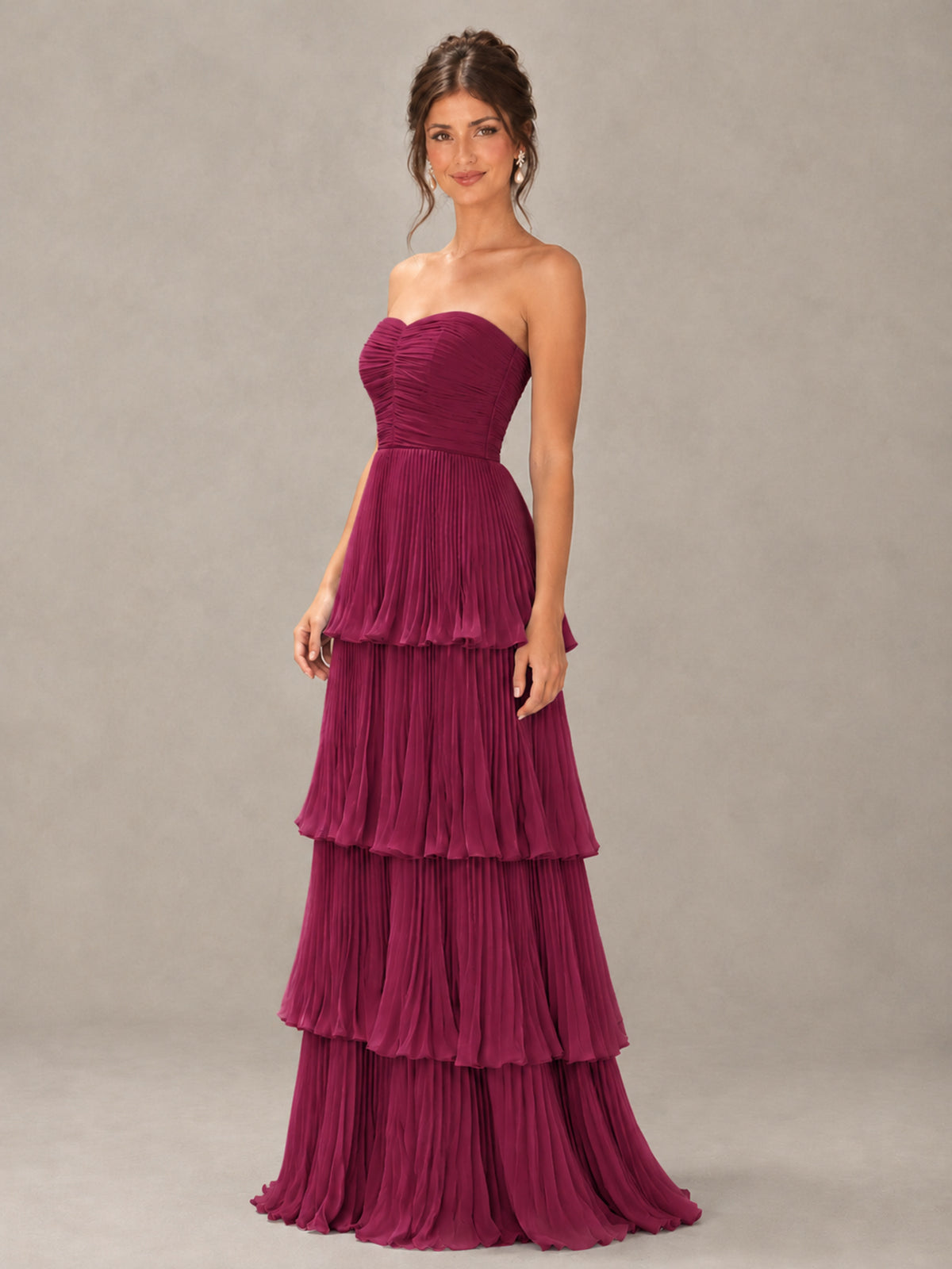 BOLODOO Desert Rose Strapless Tiered Pleated Bridesmaid Dress - Desert Rose - Desert Rose_4