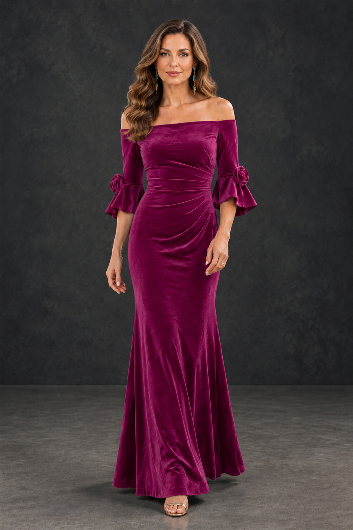 BOLODOO Desert Rose Velvet Mother of the Bride Dress with Rosette Sleeves - Desert Rose - Desert_Rose_4