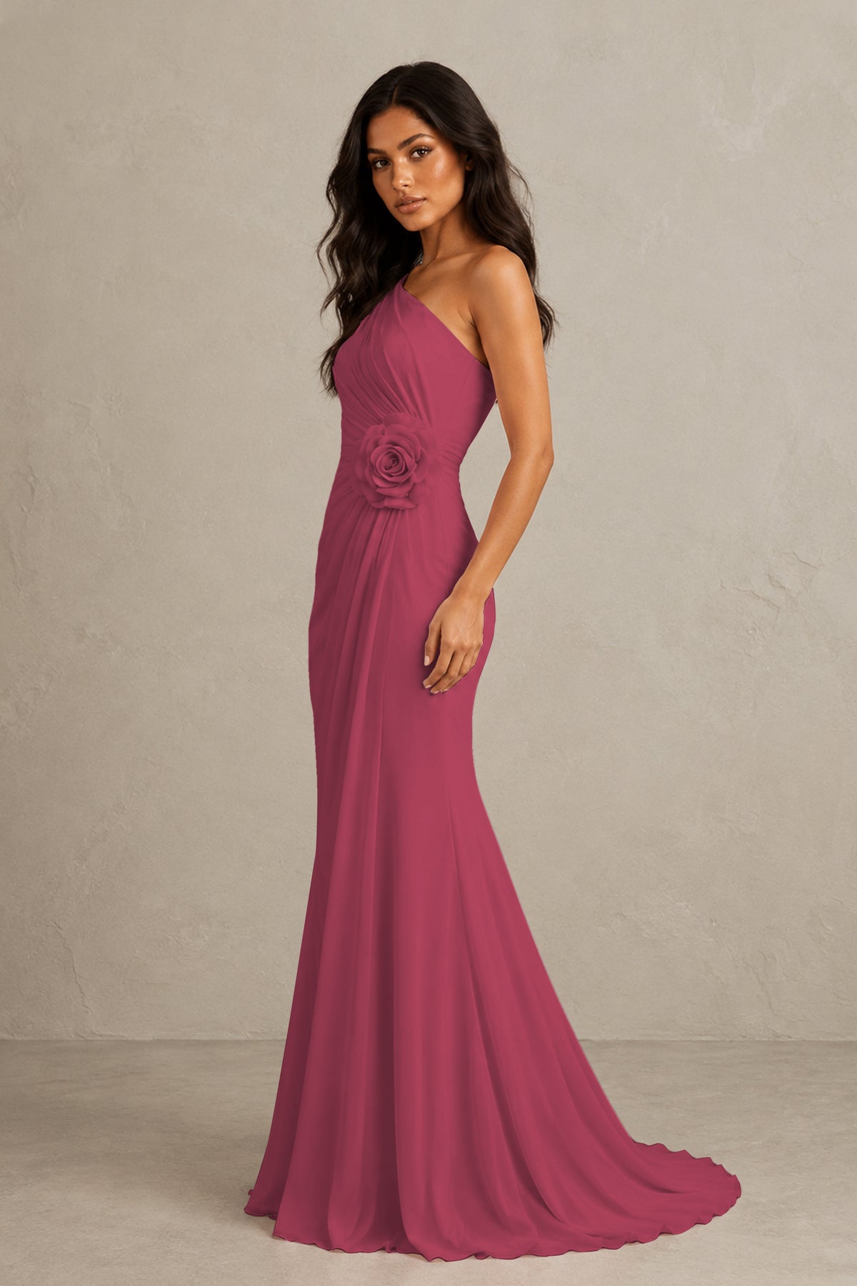 BOLODOO Desert Rose One-Shoulder Floral Ruched Maxi Dress - Desert Rose