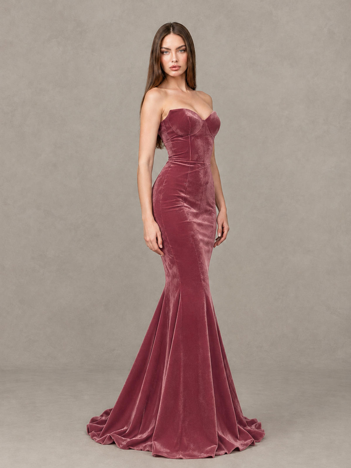 BOLODOO Desert Rose Strapless Sweetheart Velvet-Look Mermaid Evening Dress - Desert Rose - Desert Rose_4