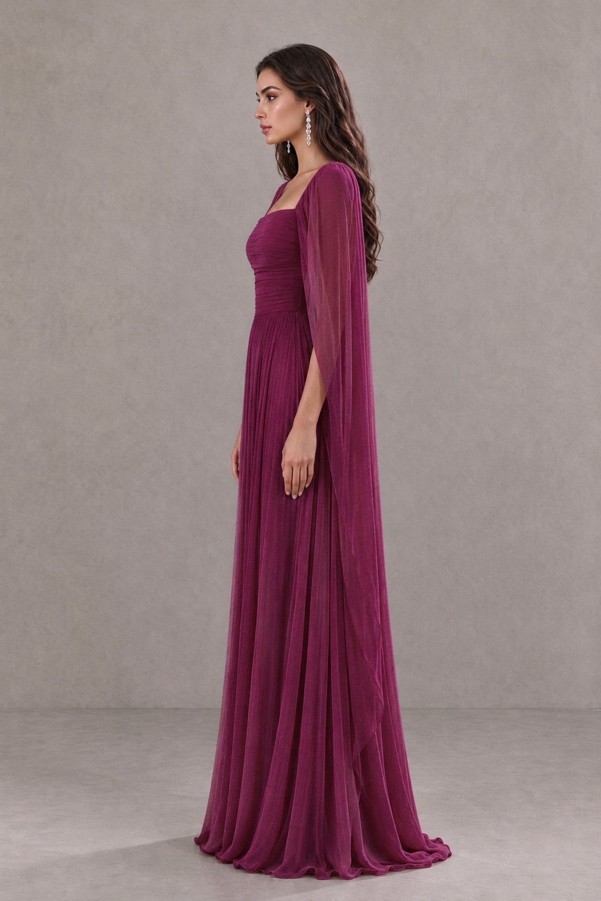 BOLODOO Desert Rose Square Neck Cape Sleeve A-Line Evening Dress - Desert Rose - Desert_Rose_4