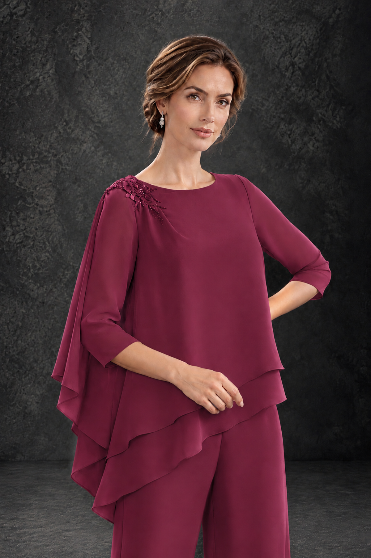 BOLODOO Desert Rose Layered Wide-Leg Mother of the Bride Pant Suit - Desert Rose - Desert Rose_4