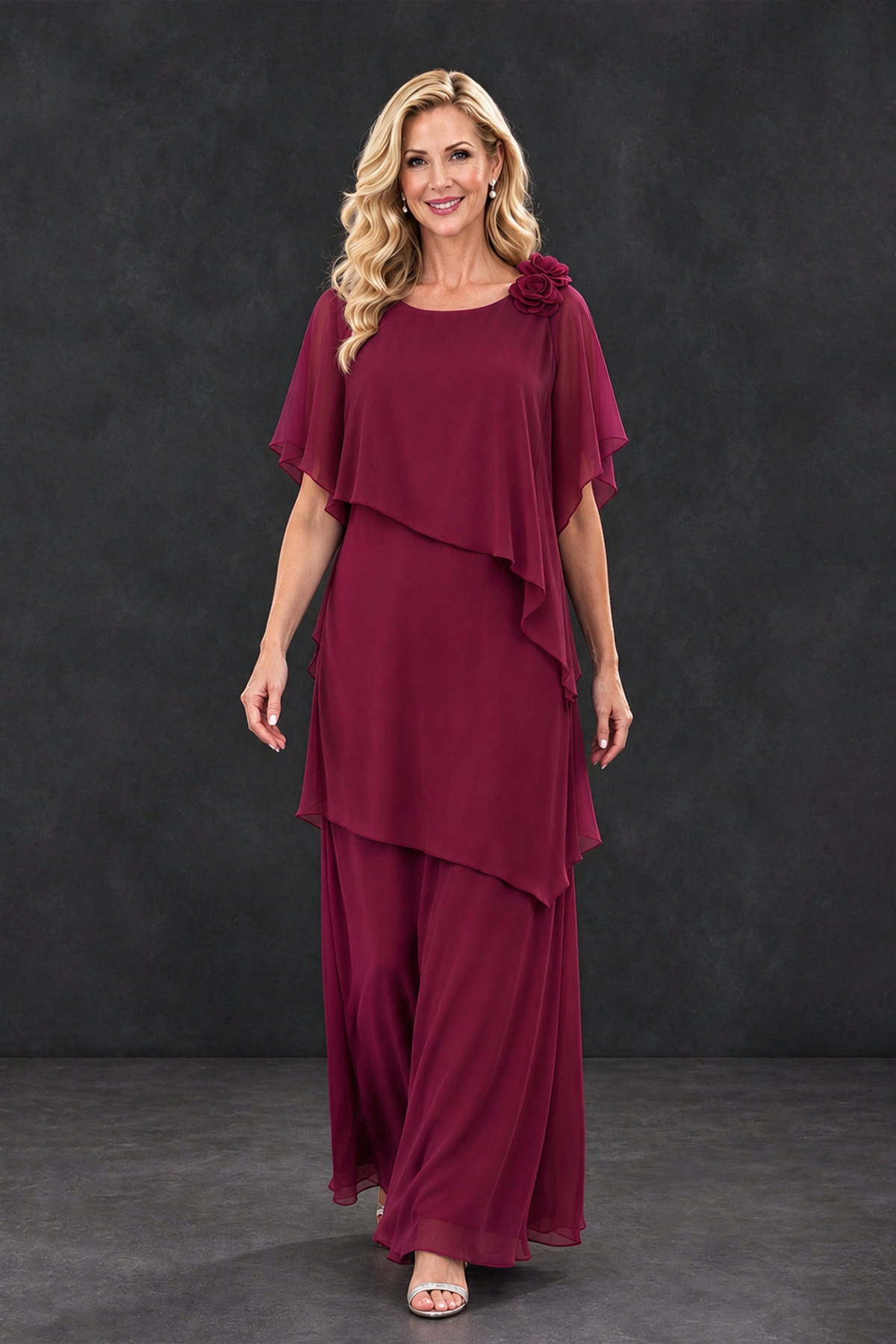 BOLODOO Desert Rose Tiered Flutter Sleeve Mother of the Bride Maxi Dress - Desert Rose - Desert Rose_4