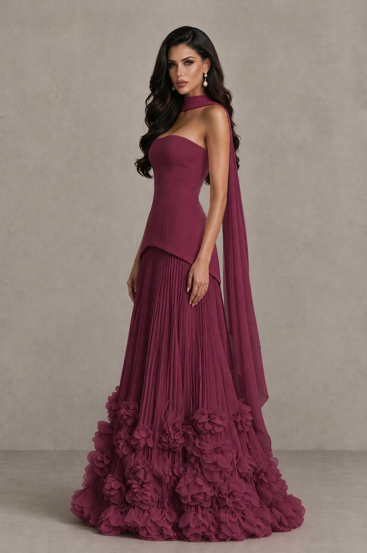 BOLODOO Desert Rose Strapless Pleated Floral Hem Evening Gown - Desert Rose - Desert Rose_4