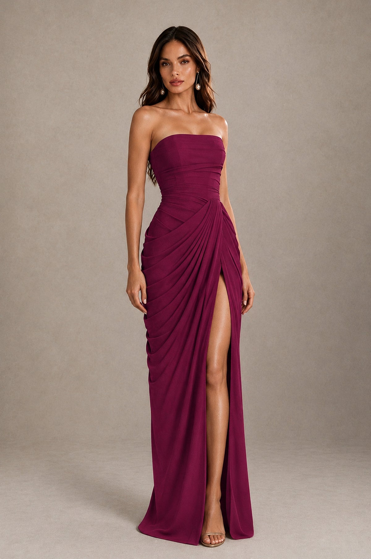 BOLODOO Strapless Draped Maxi Dress - Desert Rose Backless Evening Gown with High Slit - Desert Rose - Desert Rose_4
